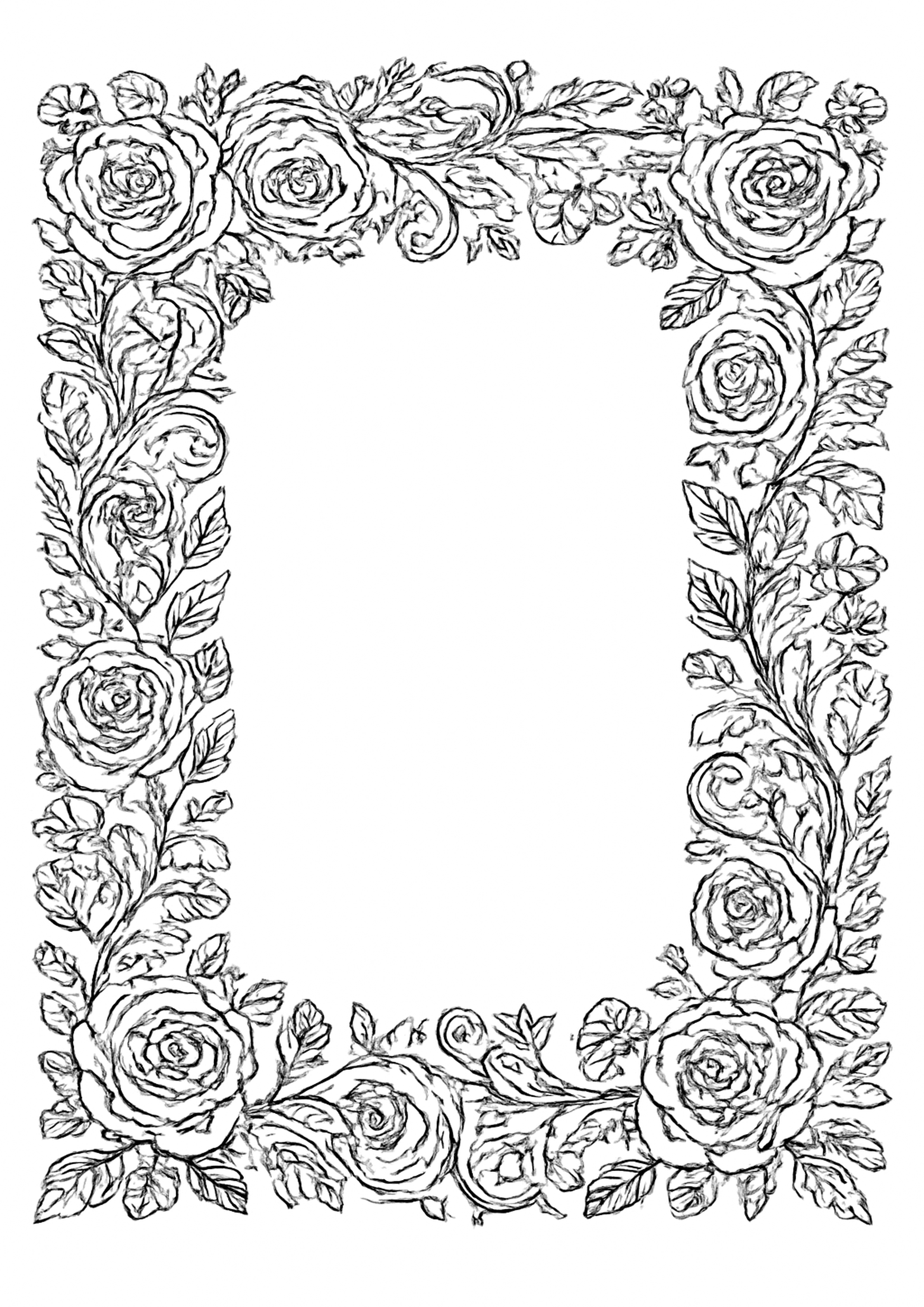 Coloriage cadre floral pour affirmation a imprimer, dessin au trait simple pour enfants