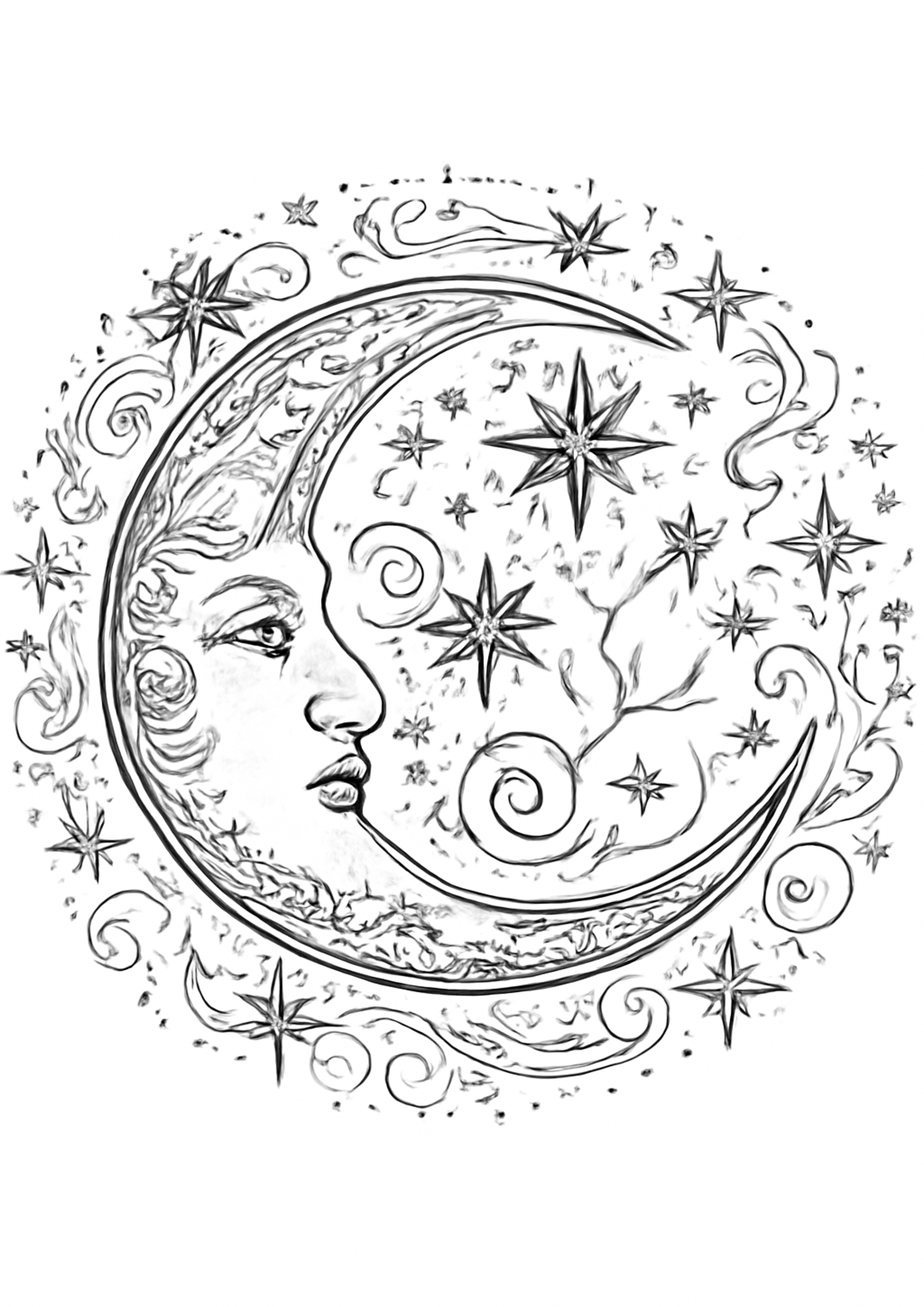 Coloriage lune et etoiles affirmation a imprimer, dessin au trait simple pour enfants