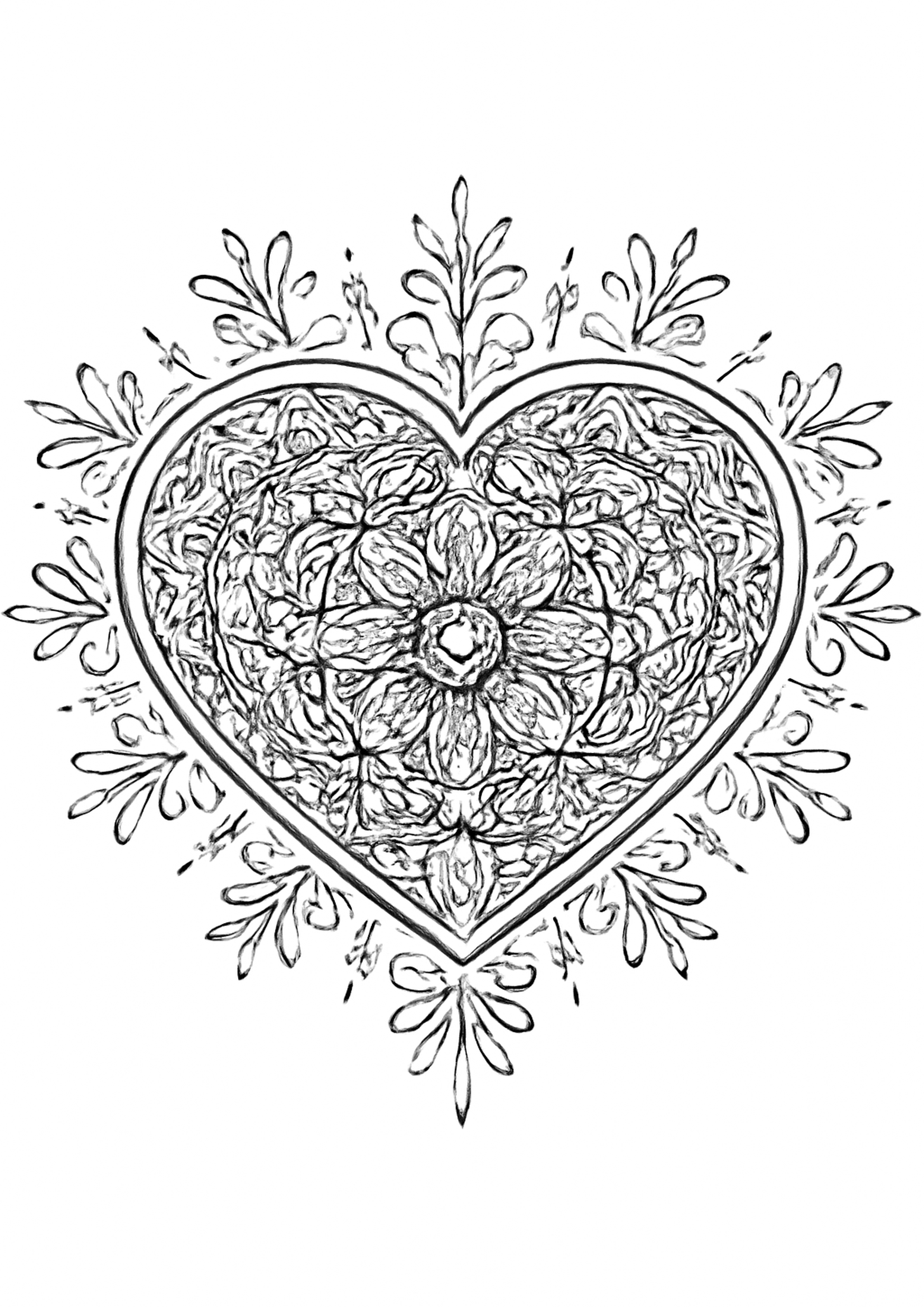 Coloriage mandala coeur affirmation a imprimer, dessin au trait simple pour enfants