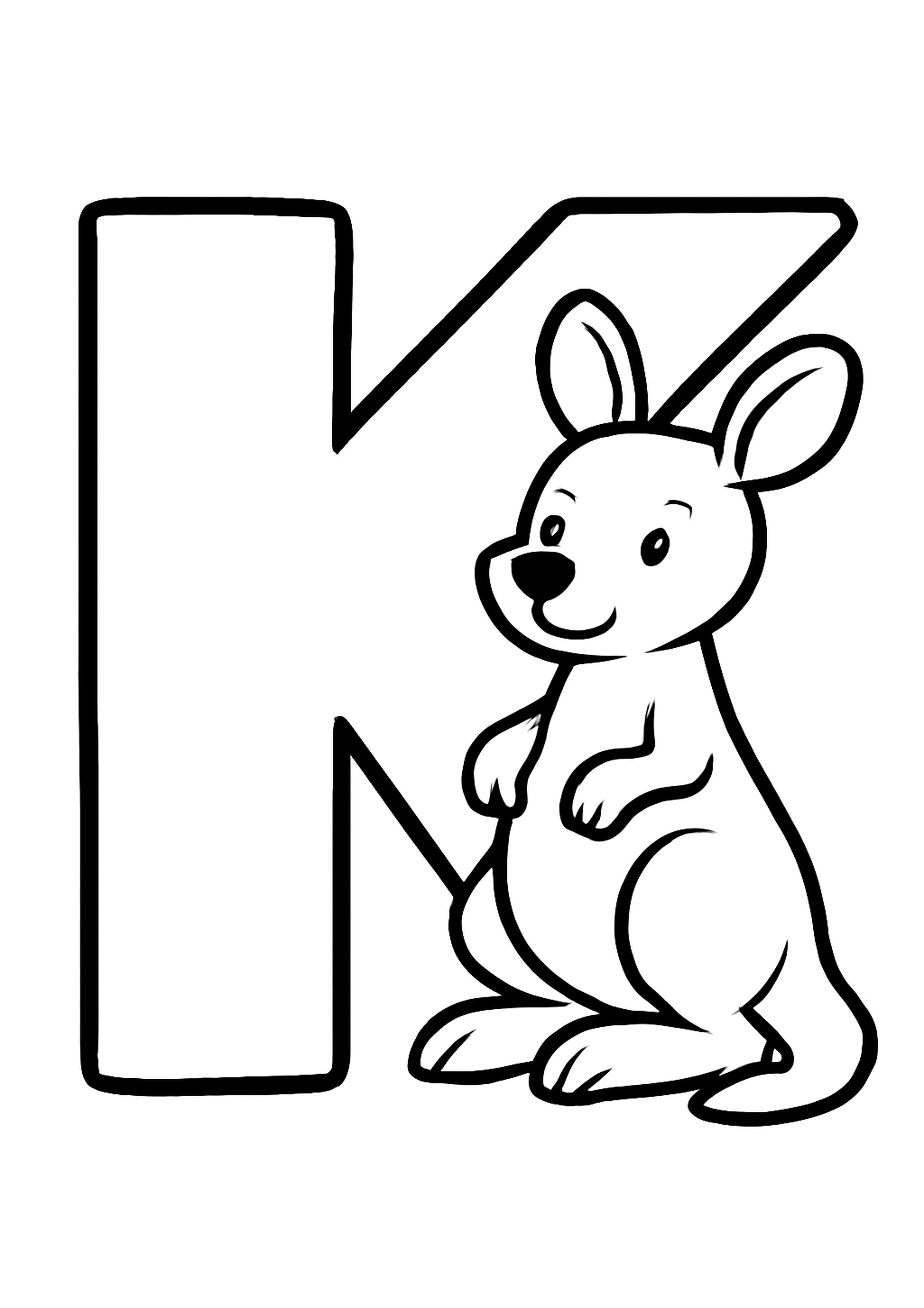 Coloriage la lettre k a imprimer, dessin au trait simple pour enfants