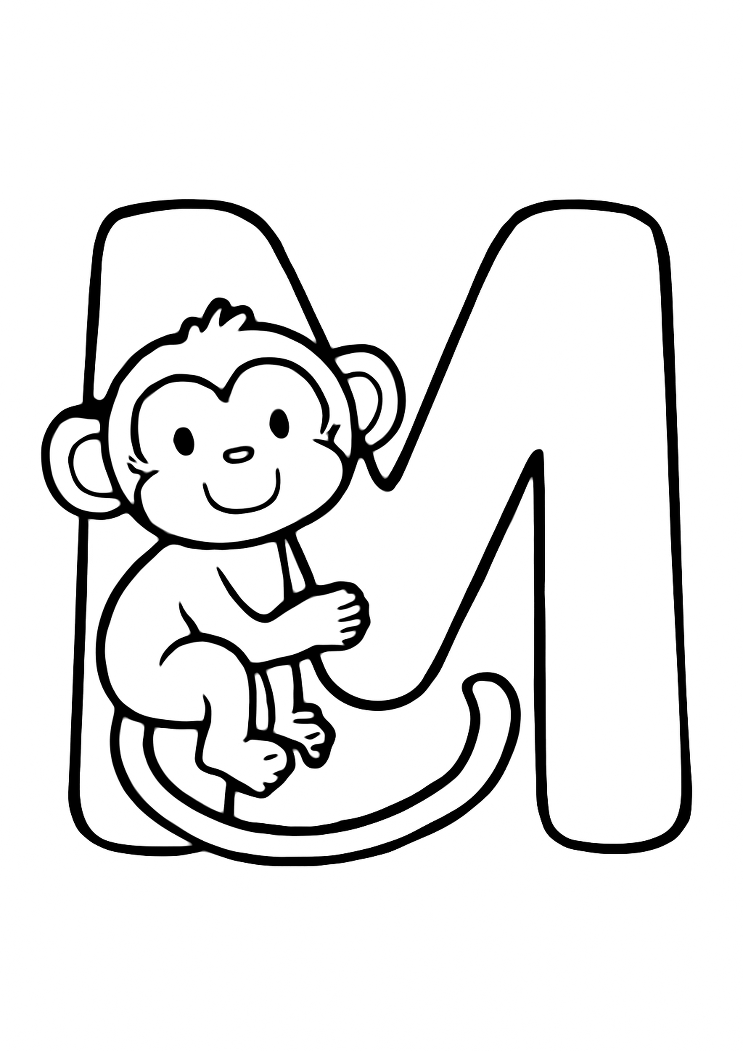 Coloriage la lettre m a imprimer, dessin au trait simple pour enfants