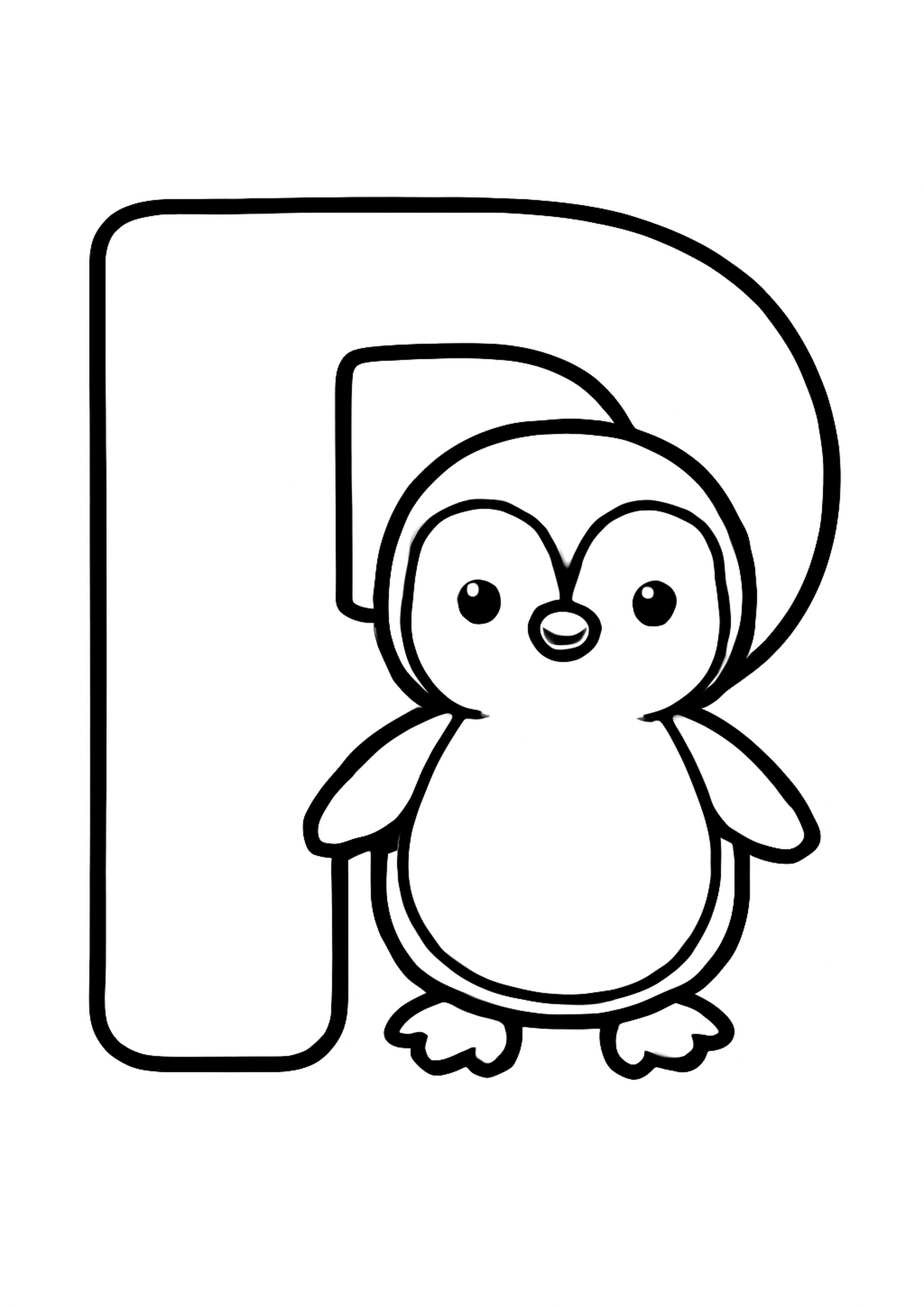 Coloriage la lettre p a imprimer, dessin au trait simple pour enfants