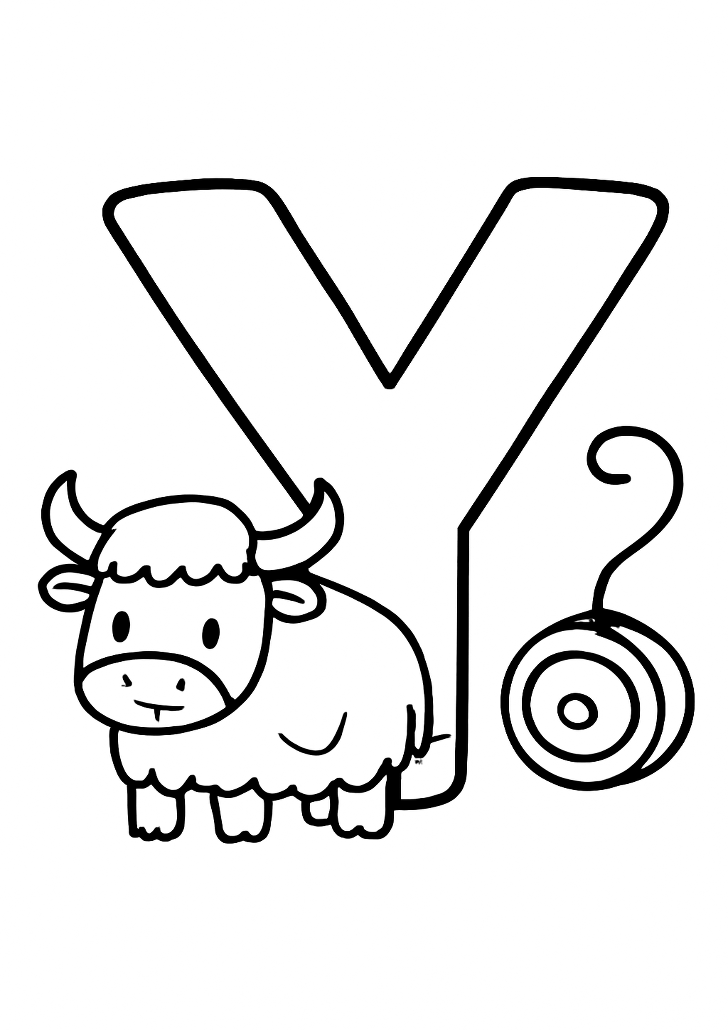 Coloriage la lettre y a imprimer, dessin au trait simple pour enfants