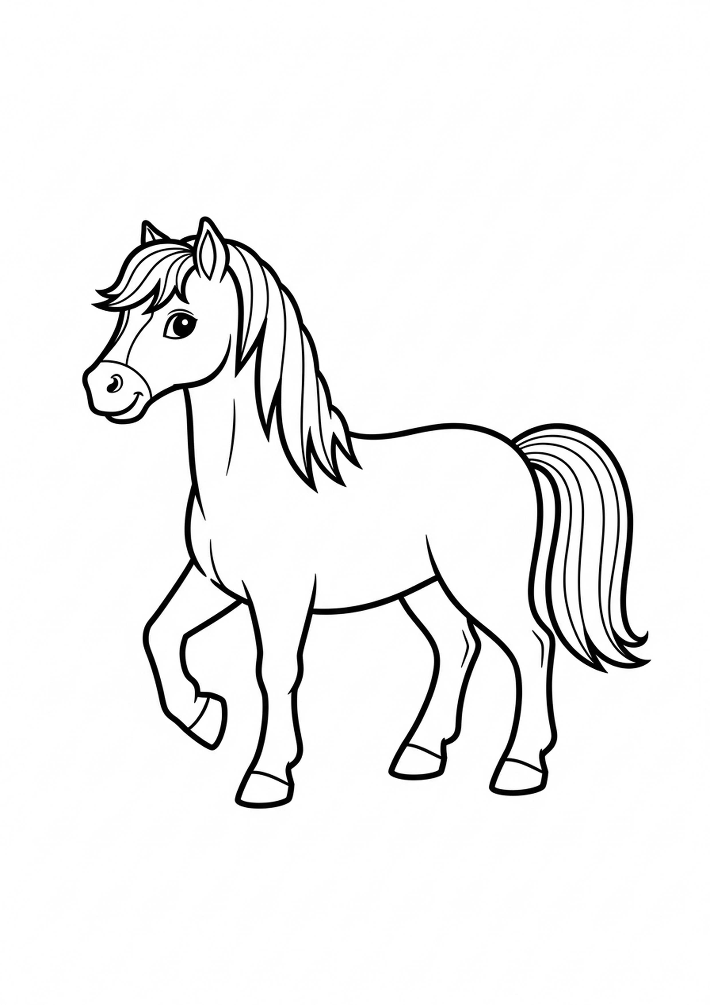 Coloring page of beautiful horse, simple line drawing for children
