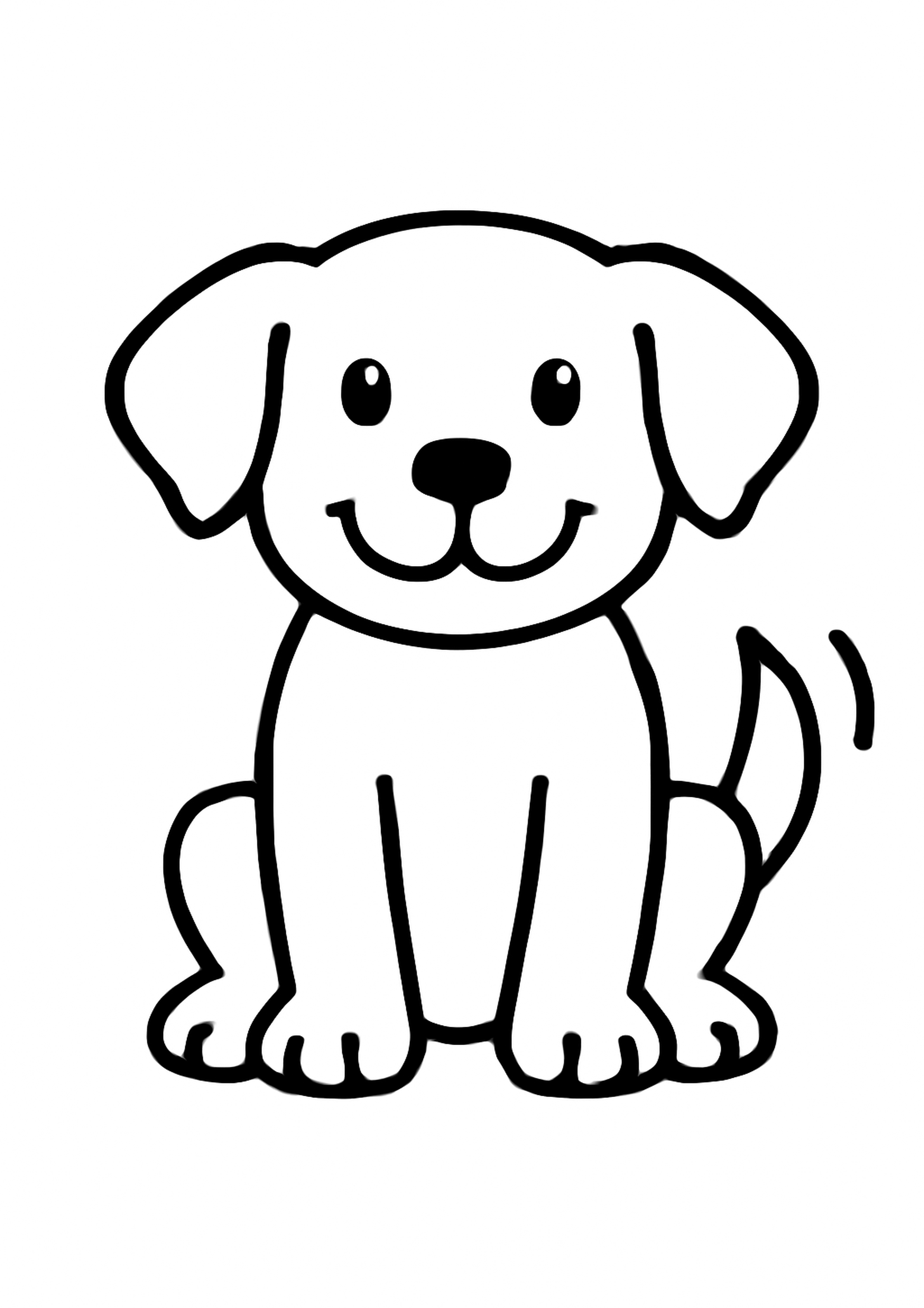 Coloring page of happy dog, simple line drawing for children