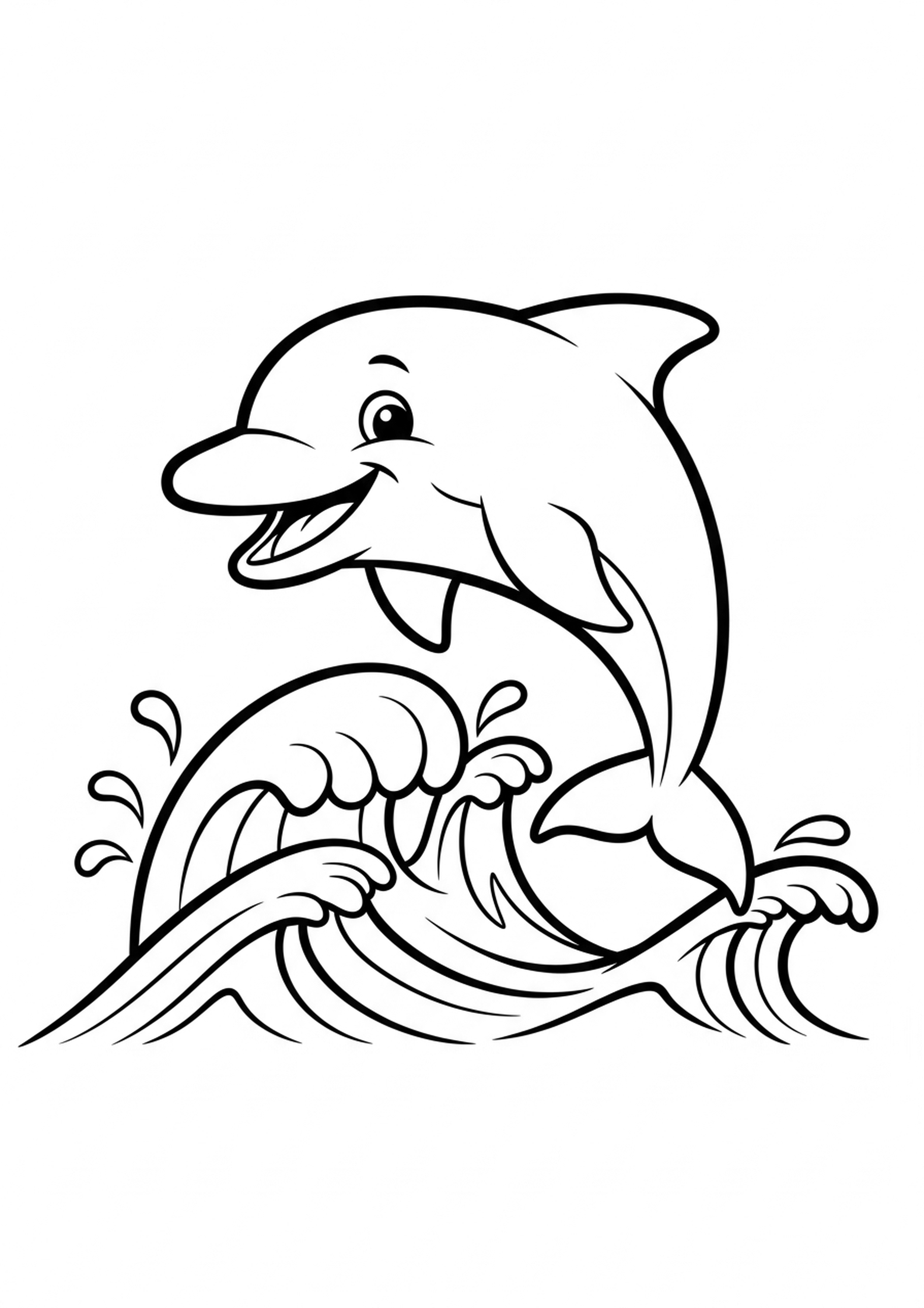 Coloring page of jumping dolphin, simple line drawing for children