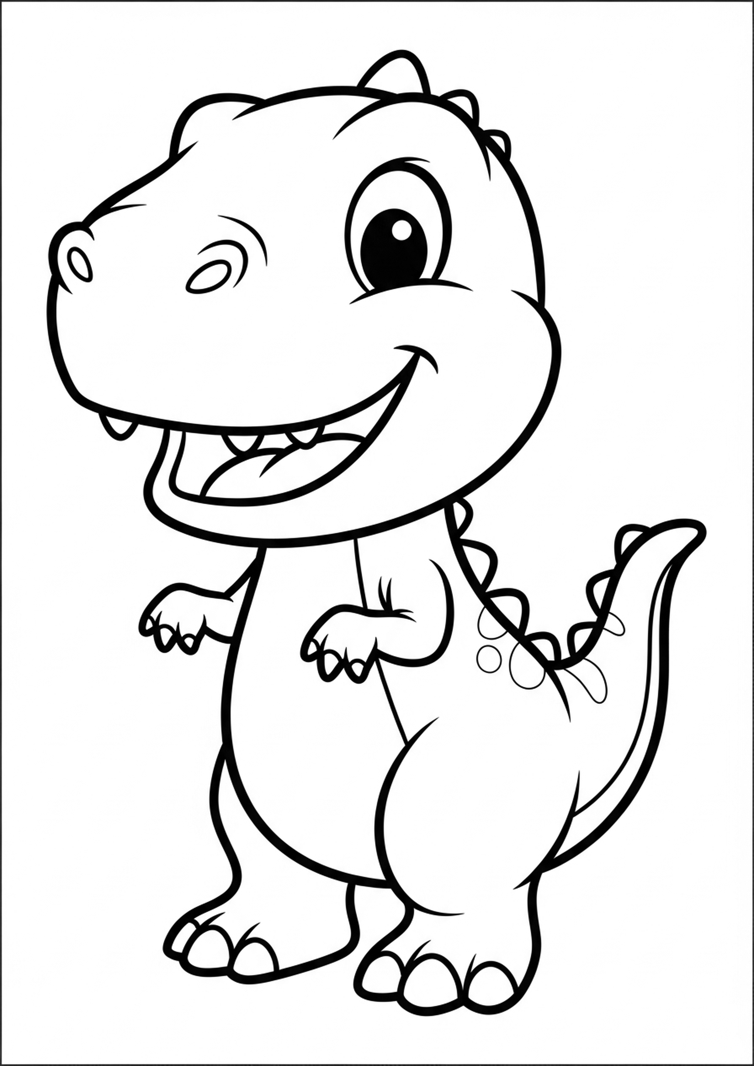 Coloring page of friendly dinosaur, simple line drawing for children