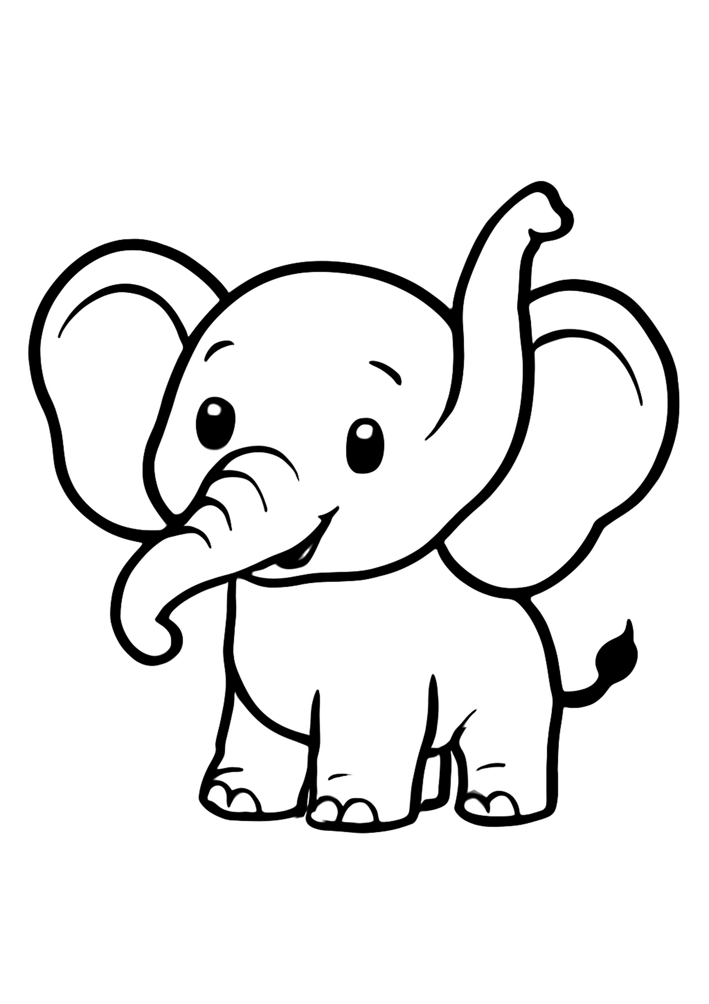 Coloring page of kind elephant, simple line drawing for children
