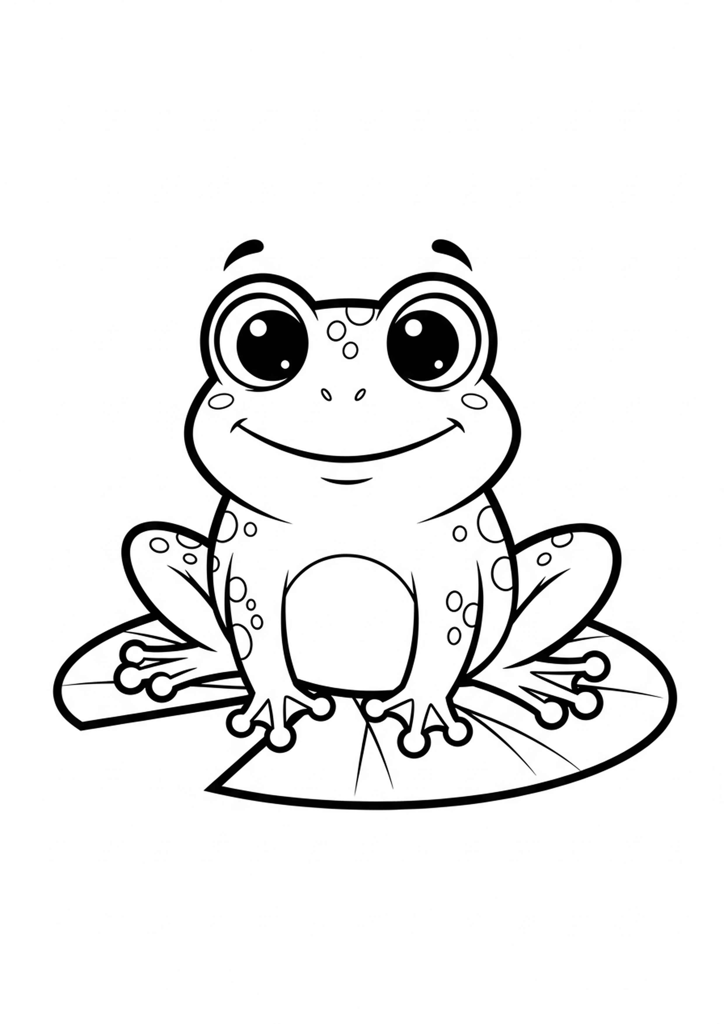 Coloring page of happy frog, simple line drawing for children