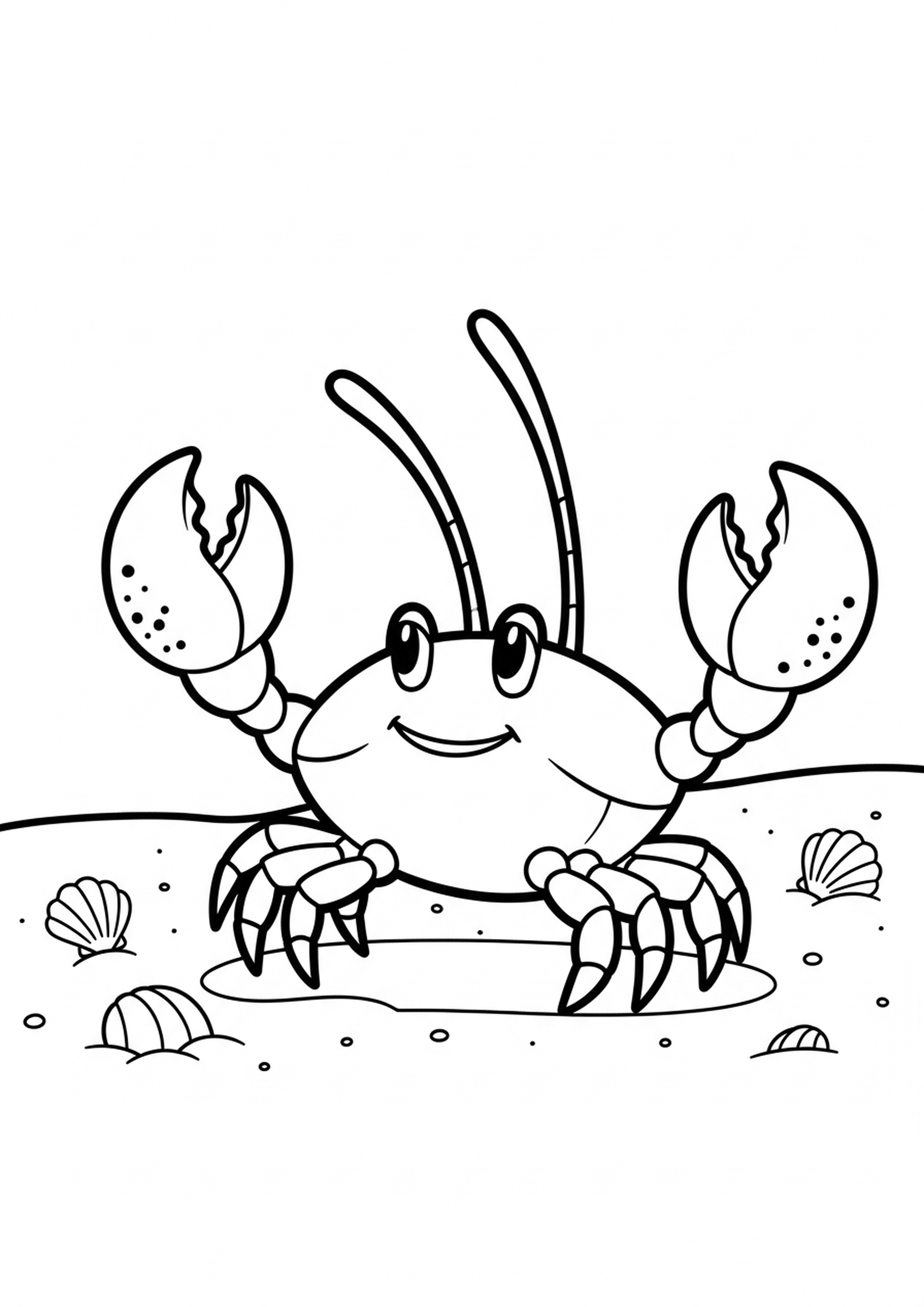 Coloriage le crabe sur la plage a imprimer, dessin au trait simple pour enfants