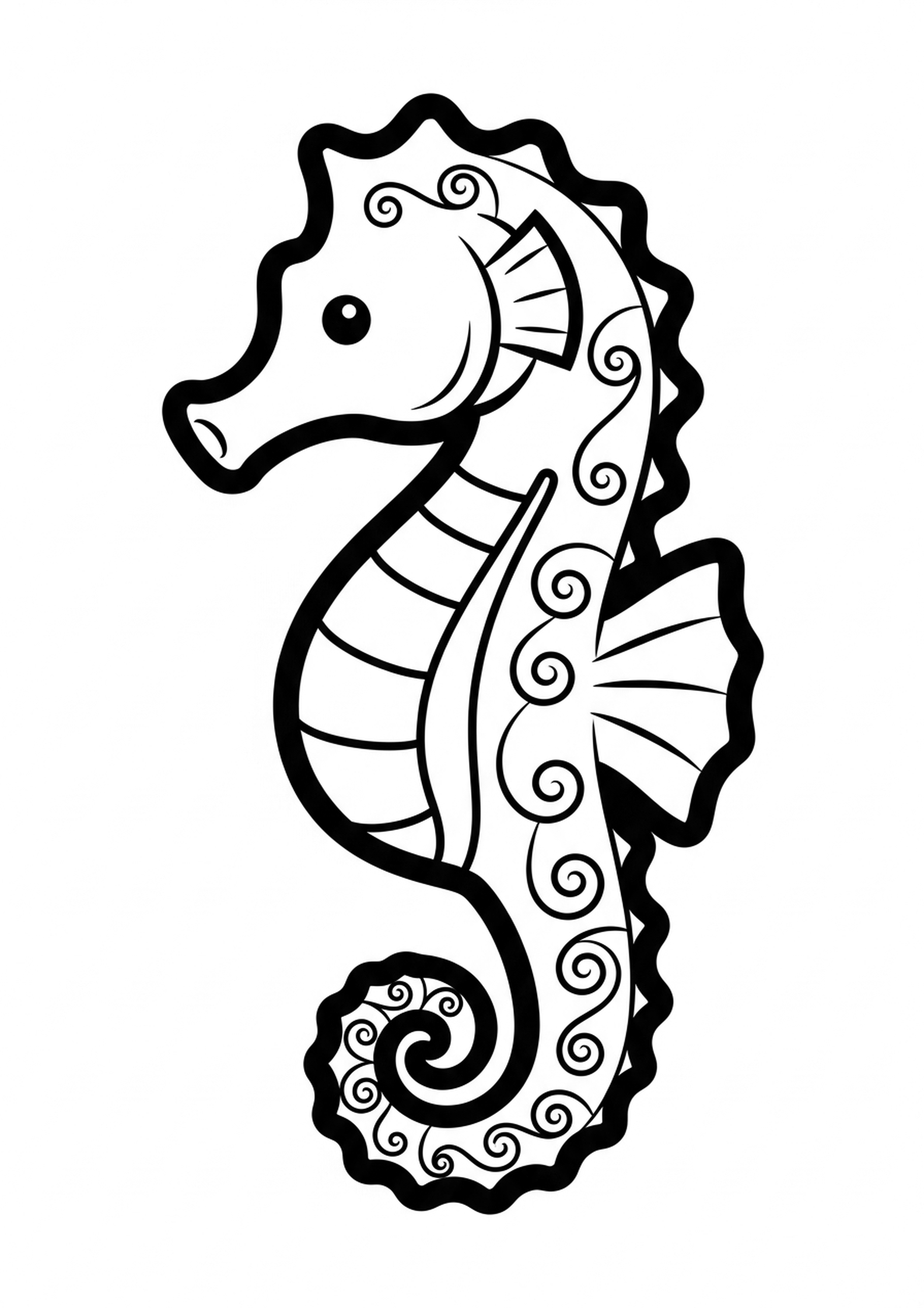 Coloriage l'hippocampe colore a imprimer, dessin au trait simple pour enfants