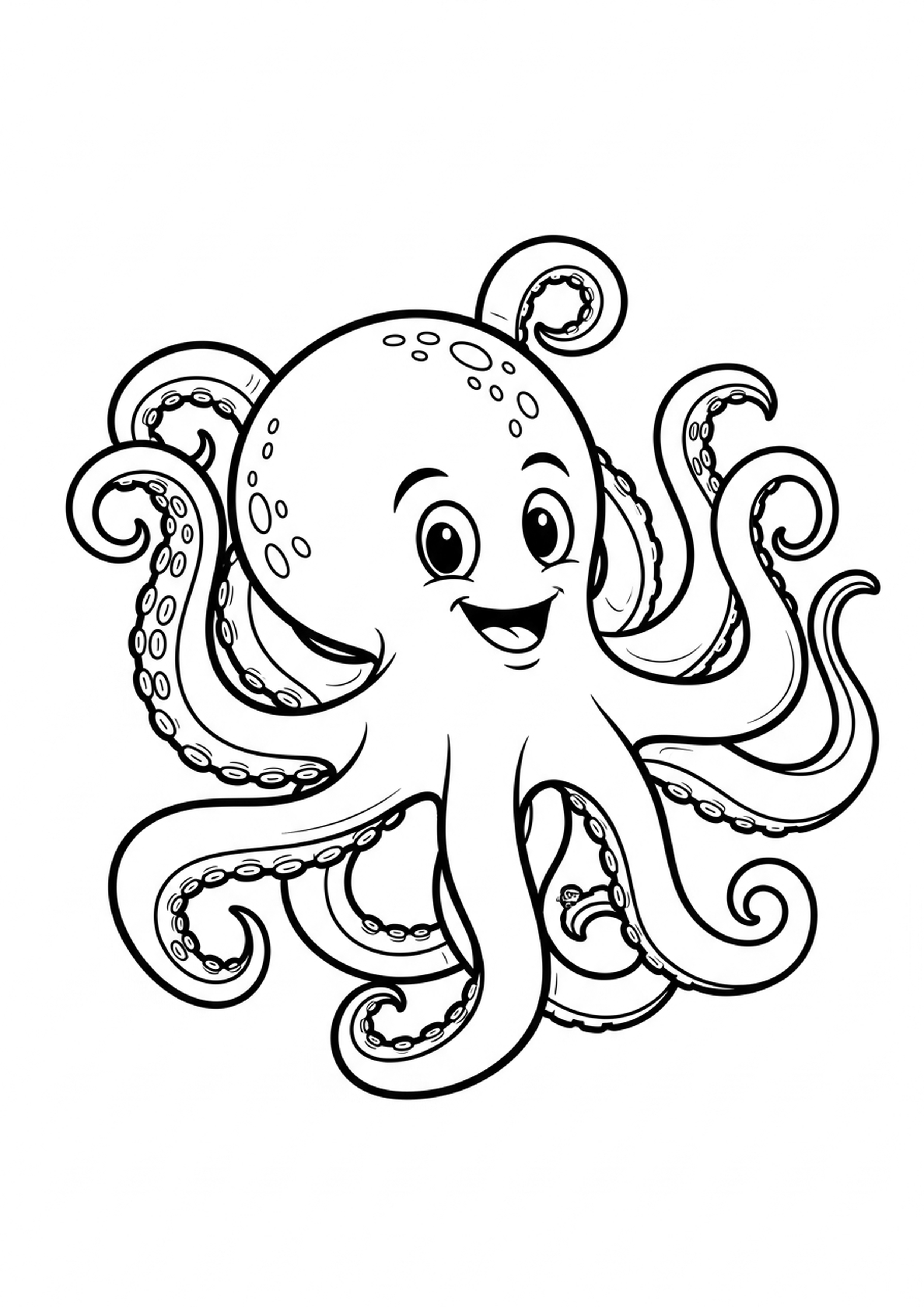Coloriage la pieuvre curieuse a imprimer, dessin au trait simple pour enfants