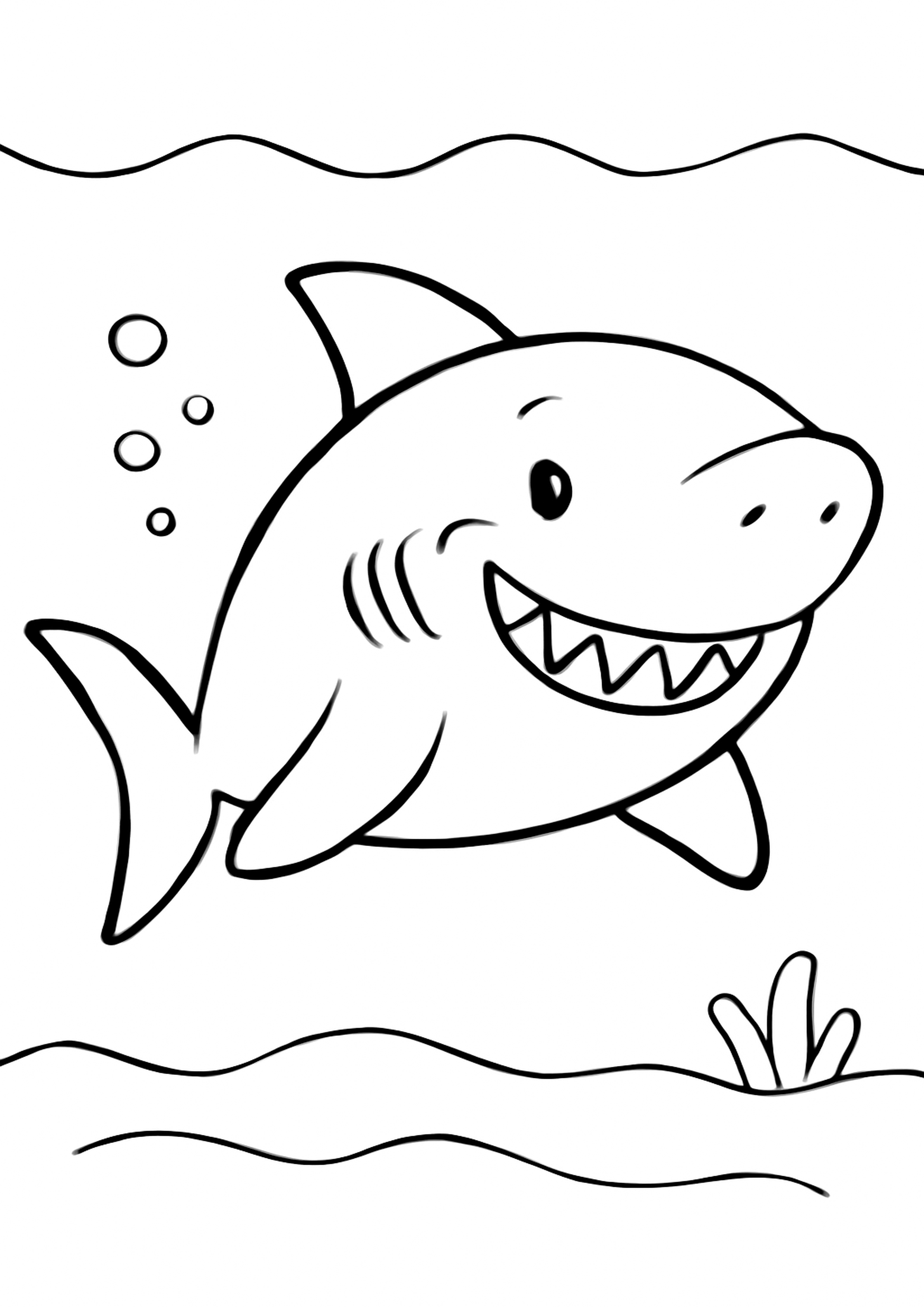 Coloriage le requin souriant a imprimer, dessin au trait simple pour enfants