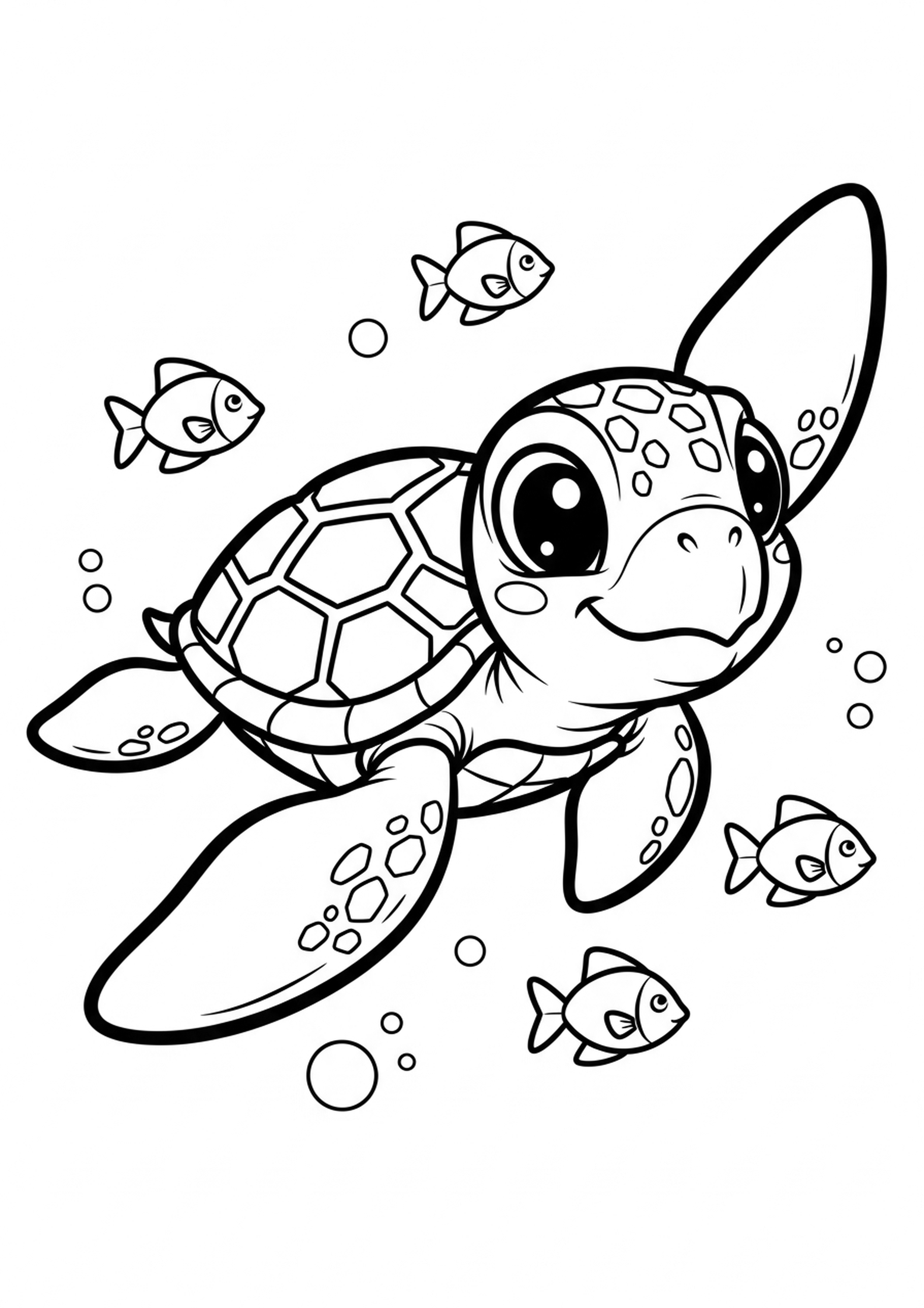 Coloriage la tortue de mer a imprimer, dessin au trait simple pour enfants