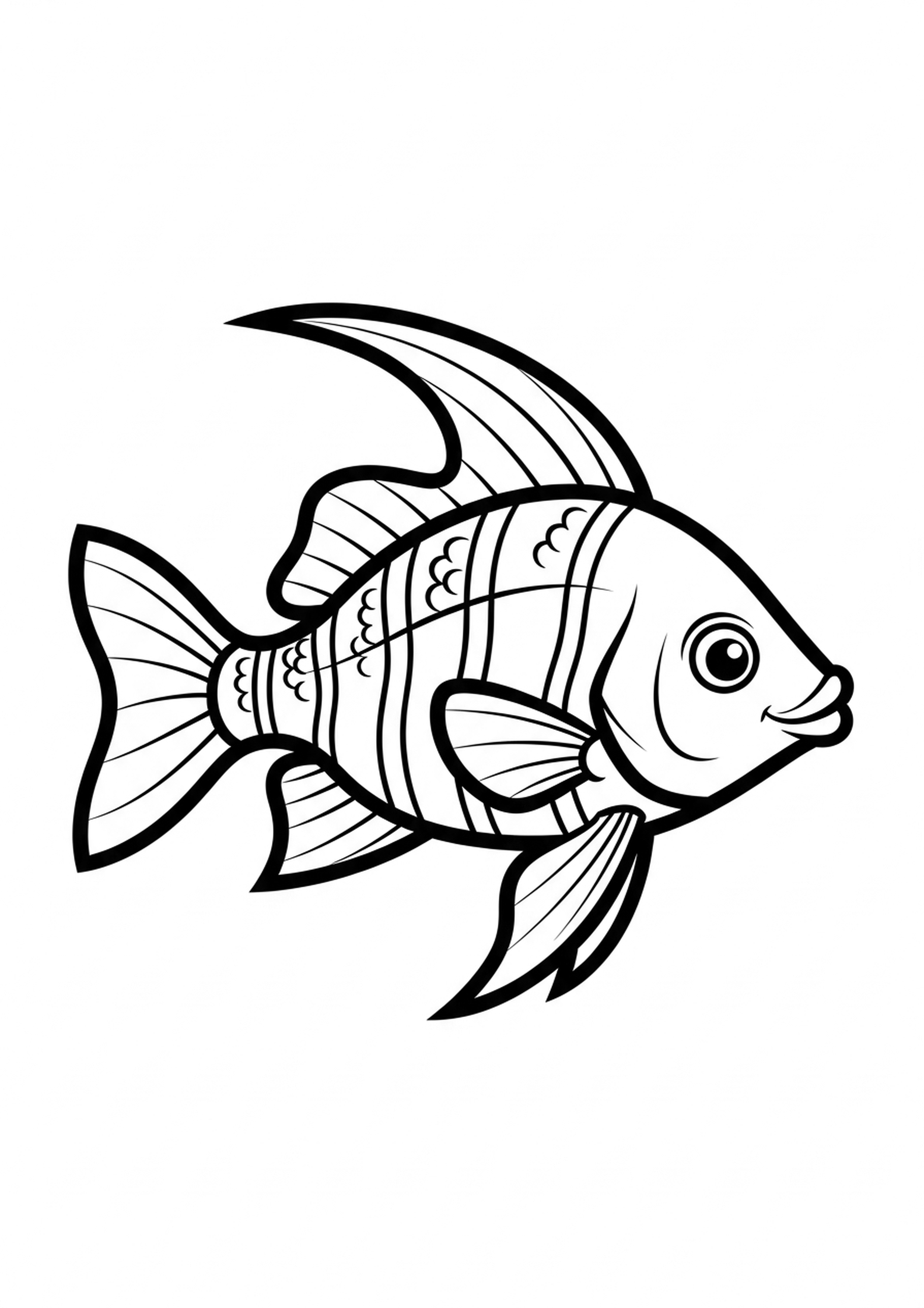 Coloring page of colorful fish, simple line drawing for children