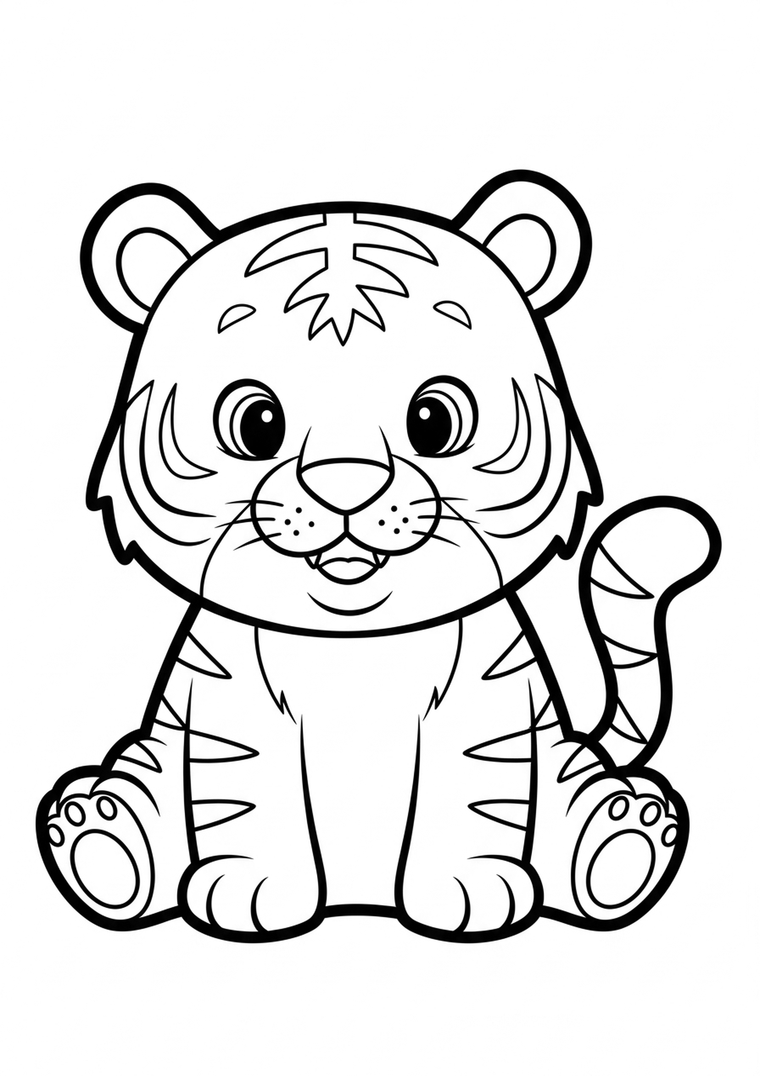 Coloriage tigre puissant a imprimer, dessin au trait simple pour enfants