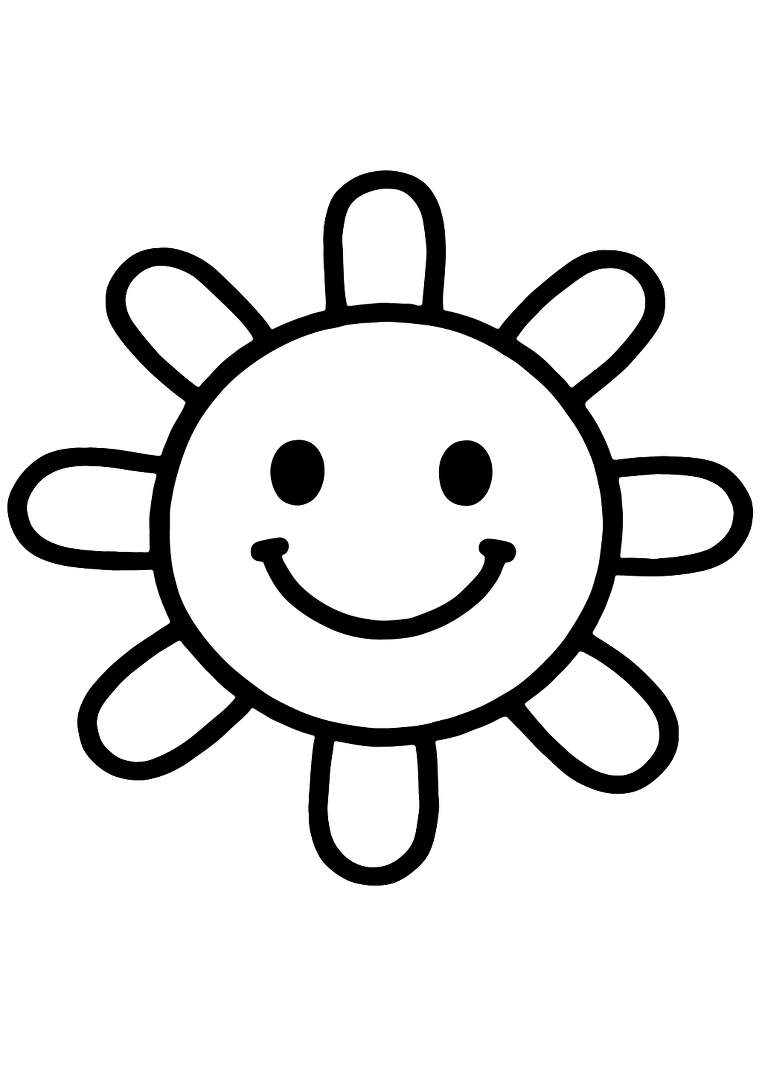 Coloriage grand soleil simple a imprimer, dessin au trait simple pour enfants