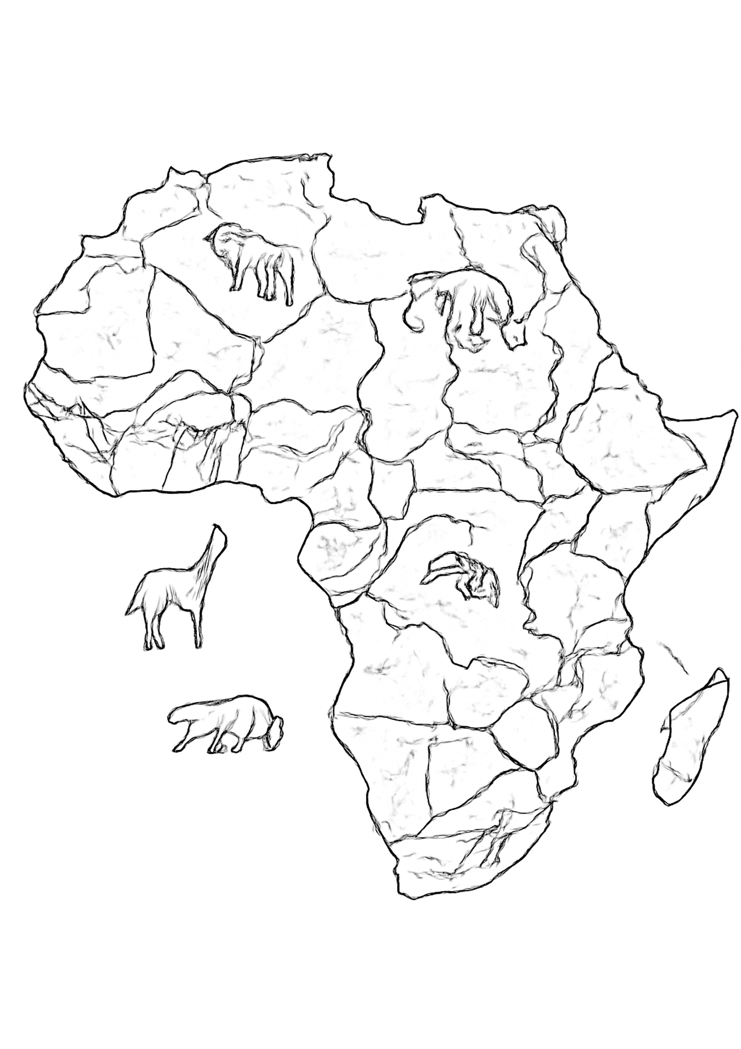 Coloriage carte de l'afrique a imprimer, dessin au trait simple pour enfants