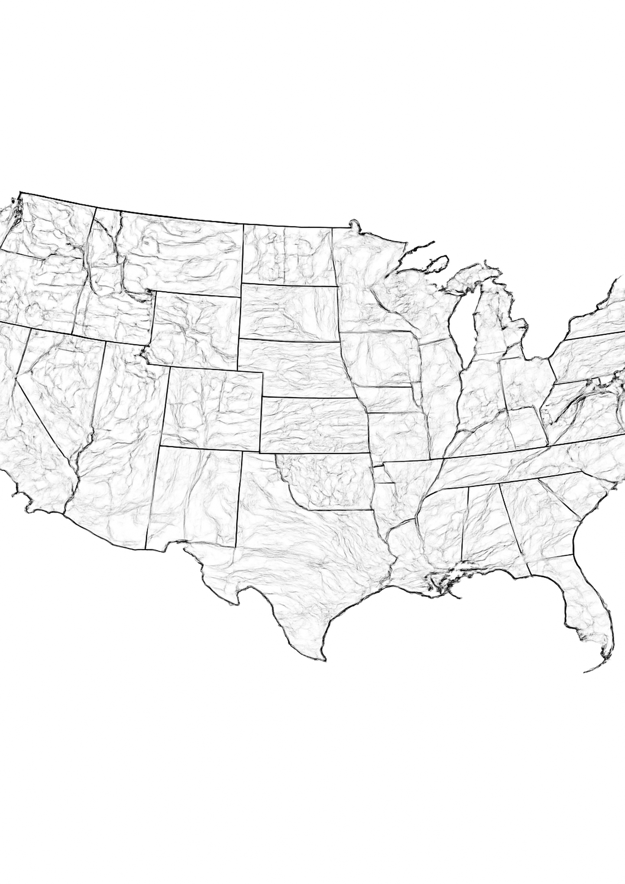 Coloriage carte des etats-unis a imprimer, dessin au trait simple pour enfants