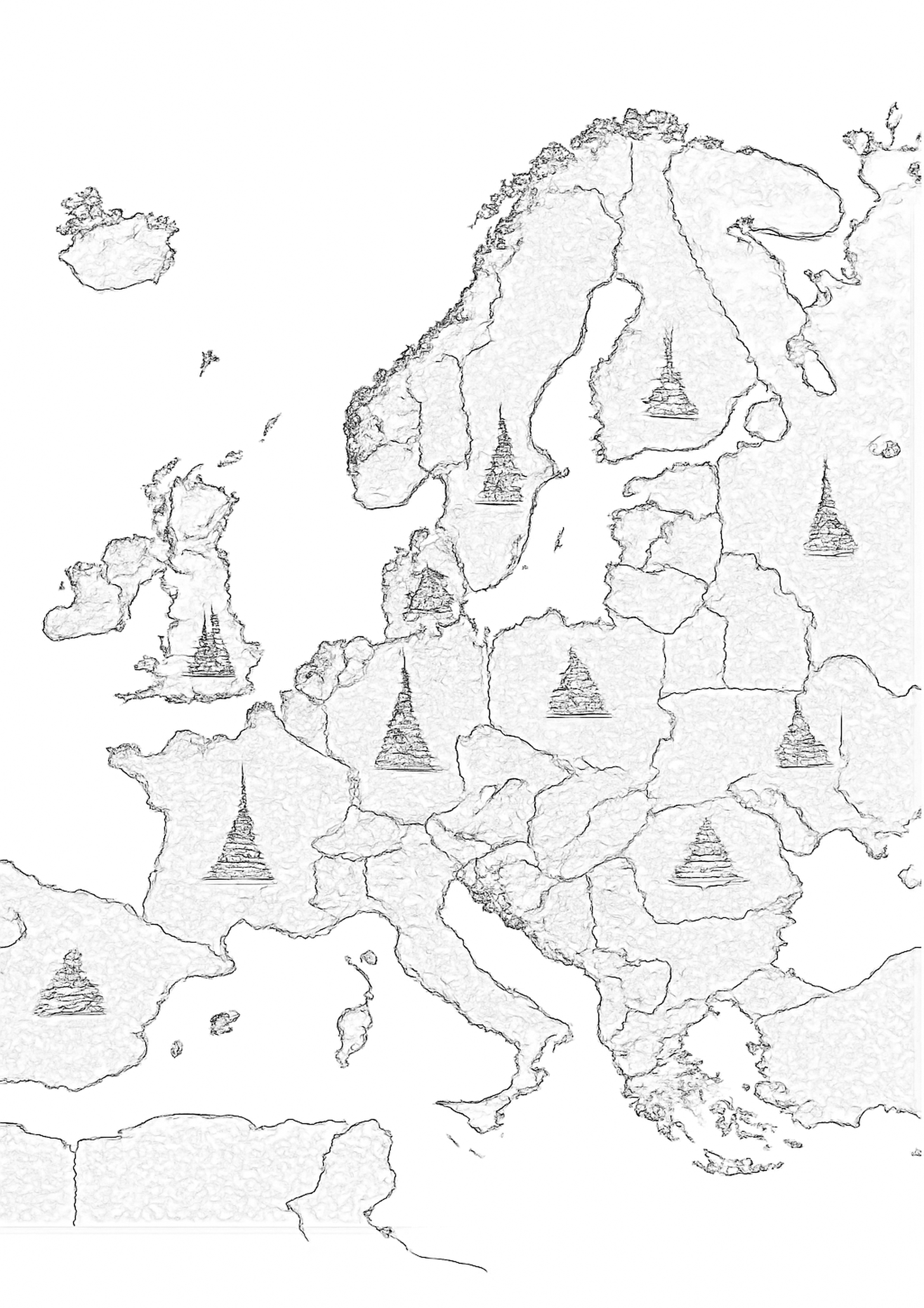 Coloriage carte de l'europe a imprimer, dessin au trait simple pour enfants