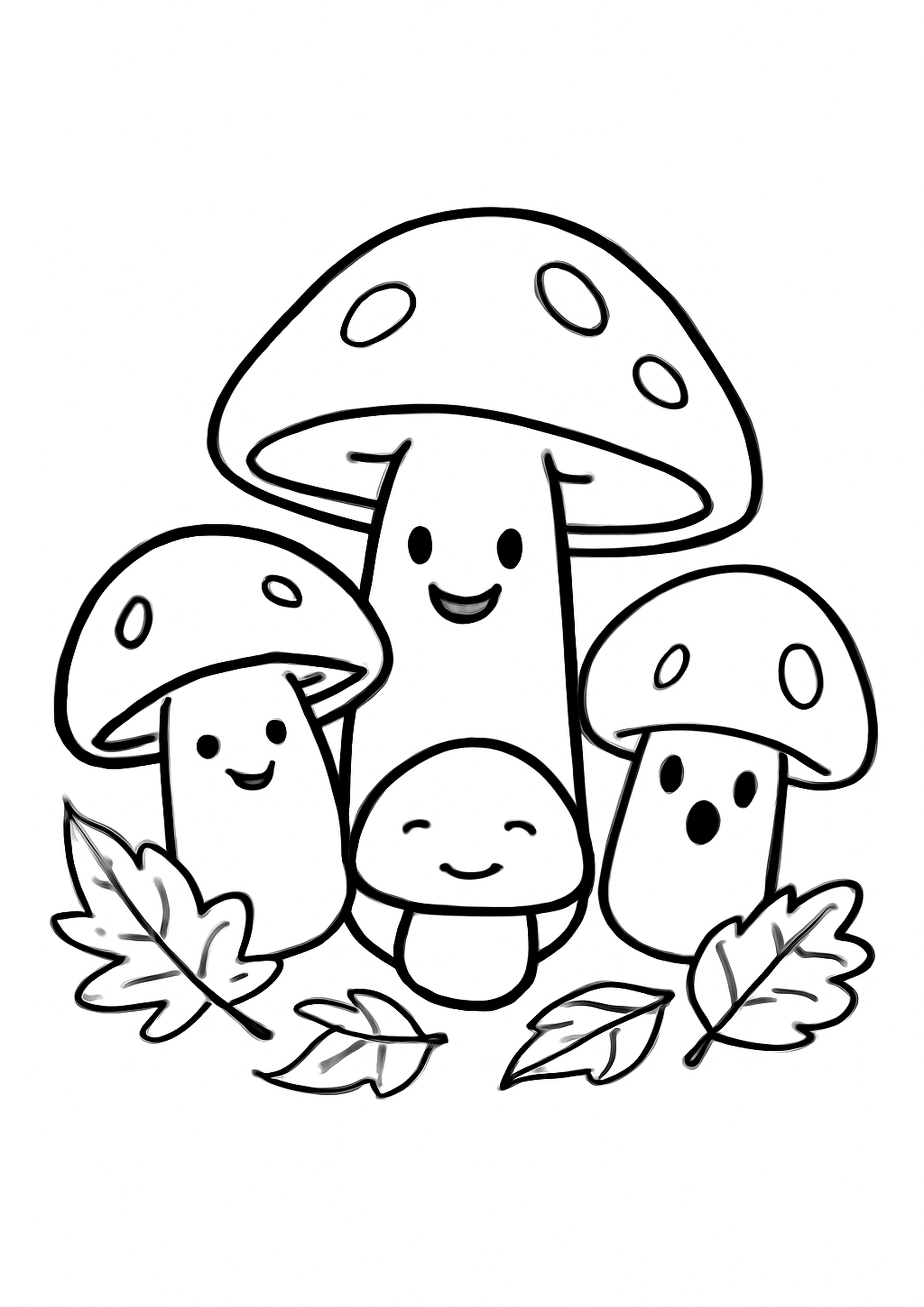 Coloriage famille de champignons en foret a imprimer, dessin au trait simple pour enfants