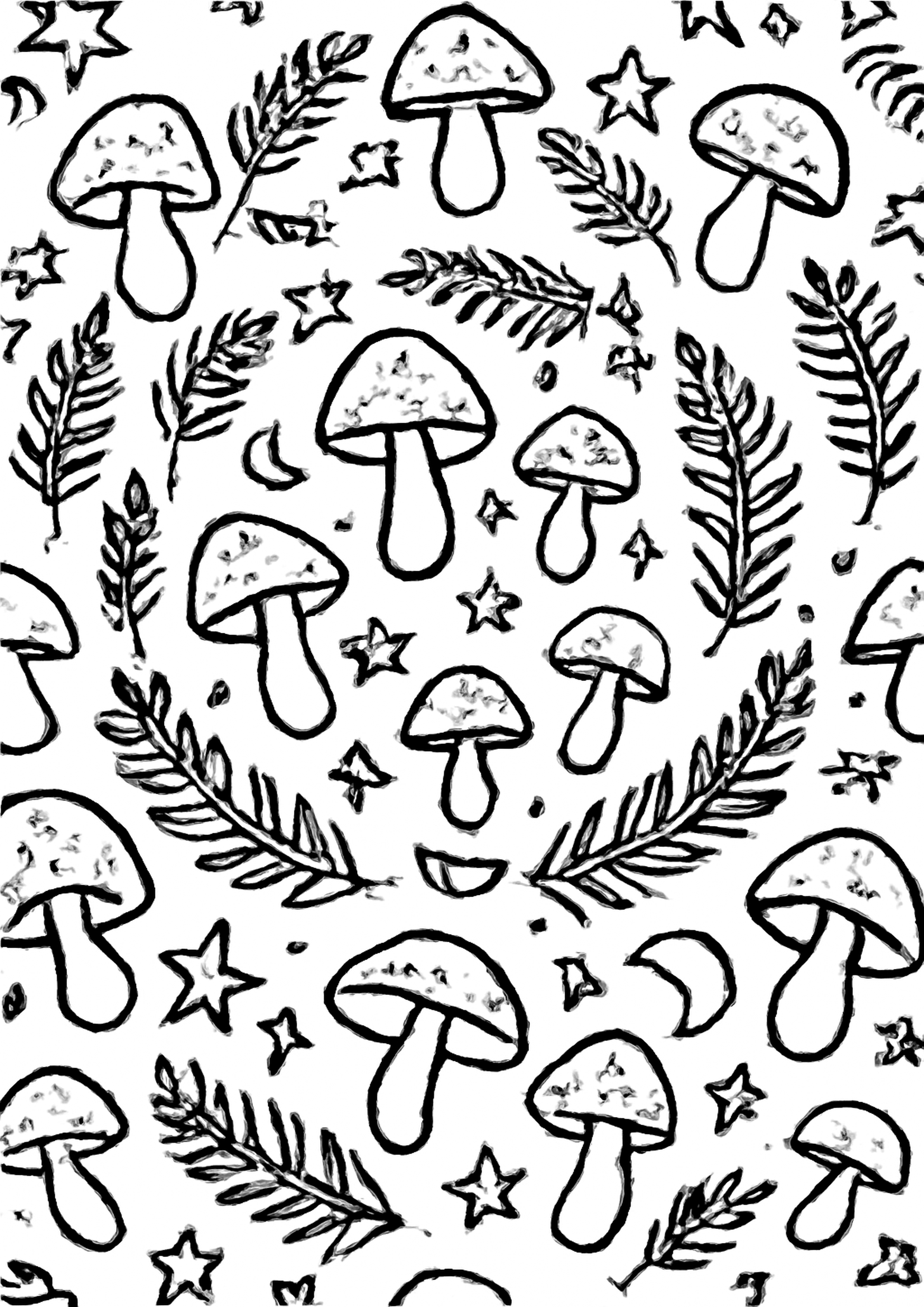 Coloriage motif champignons spirale a imprimer, dessin au trait simple pour enfants