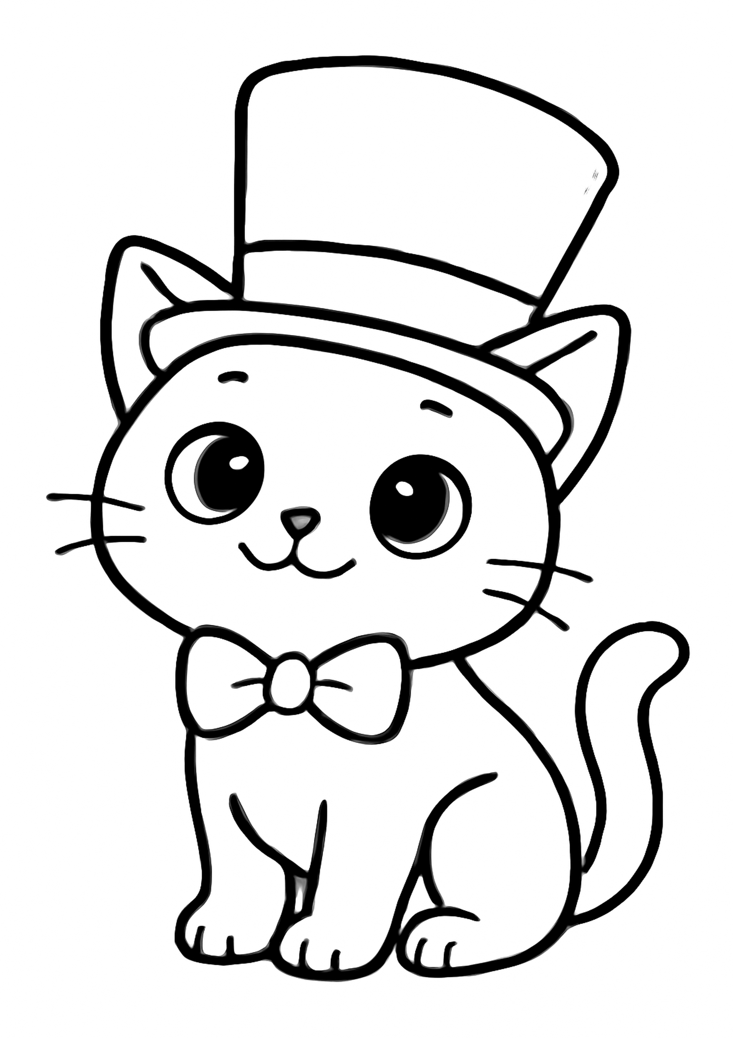 Coloriage chat avec un chapeau a imprimer, dessin au trait simple pour enfants