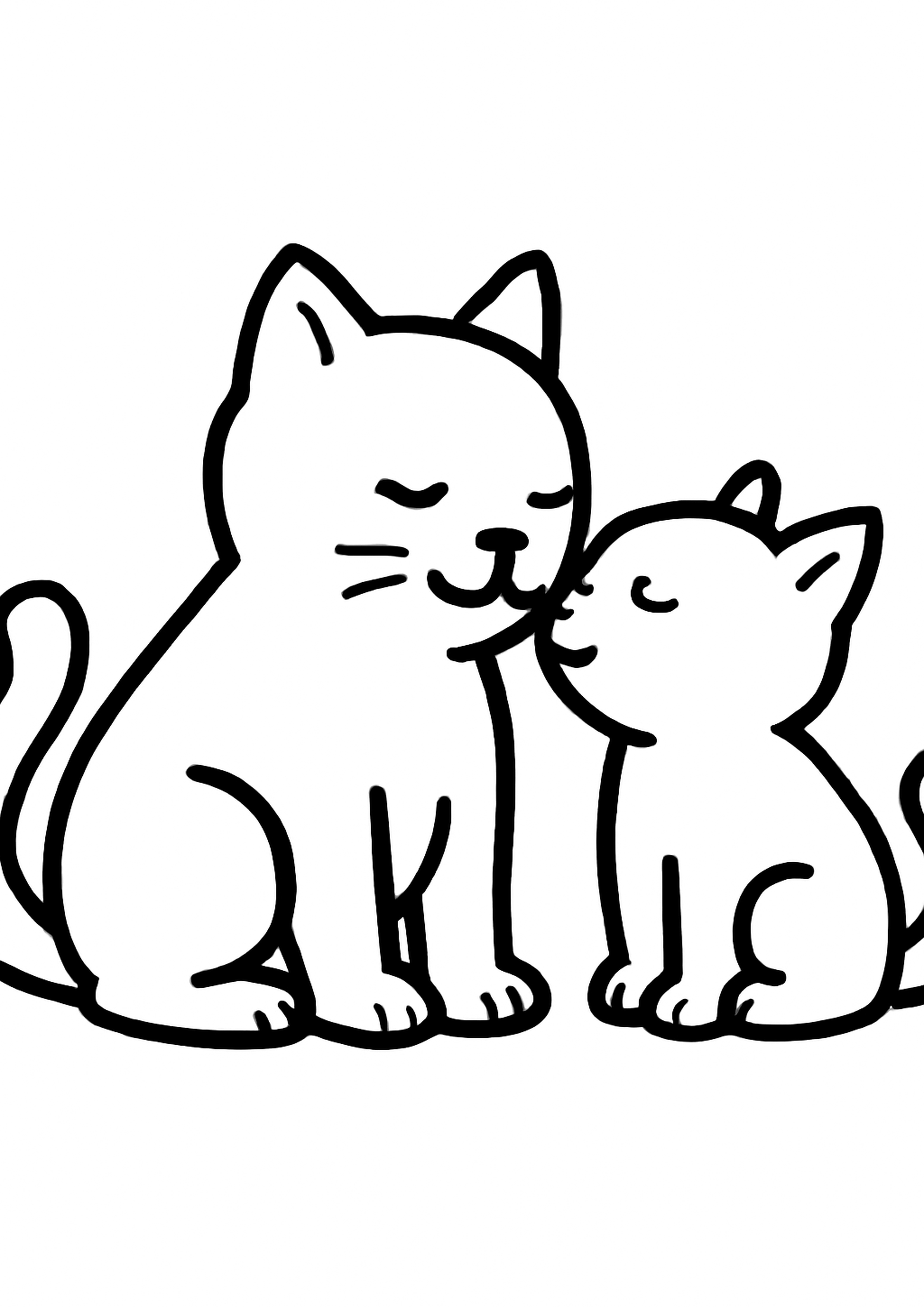 Coloriage deux chats amis a imprimer, dessin au trait simple pour enfants