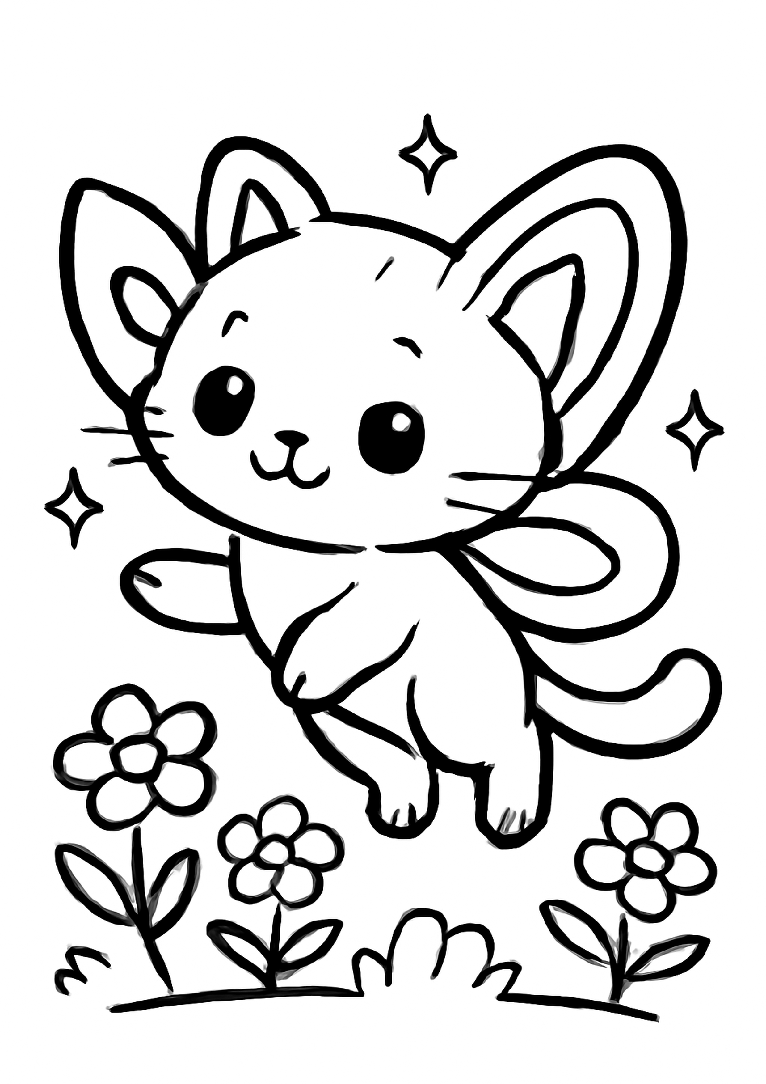 Coloriage chat fee a imprimer, dessin au trait simple pour enfants