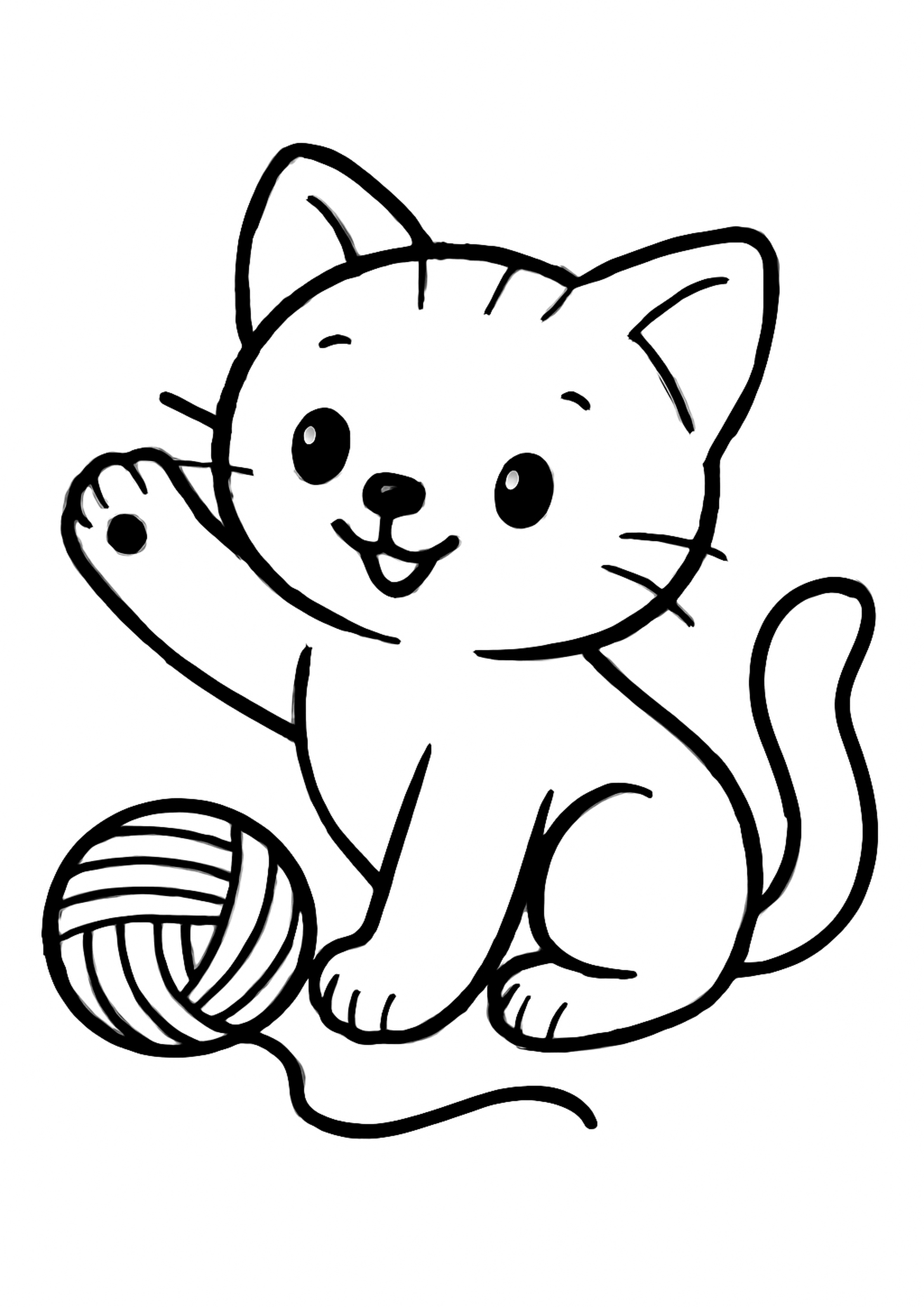 Coloriage chaton qui joue a imprimer, dessin au trait simple pour enfants