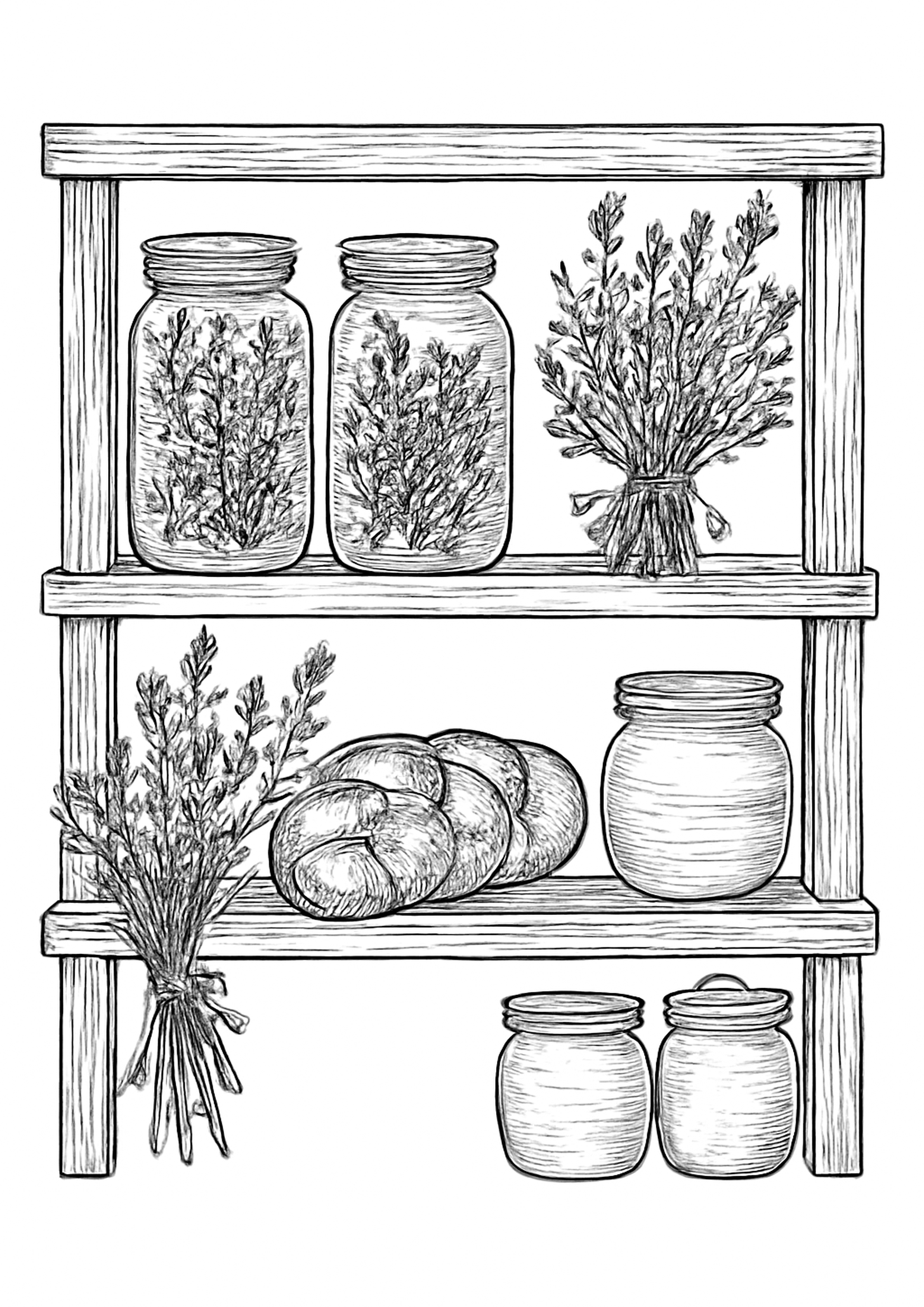 Coloriage cuisine rustique a imprimer, dessin au trait simple pour enfants