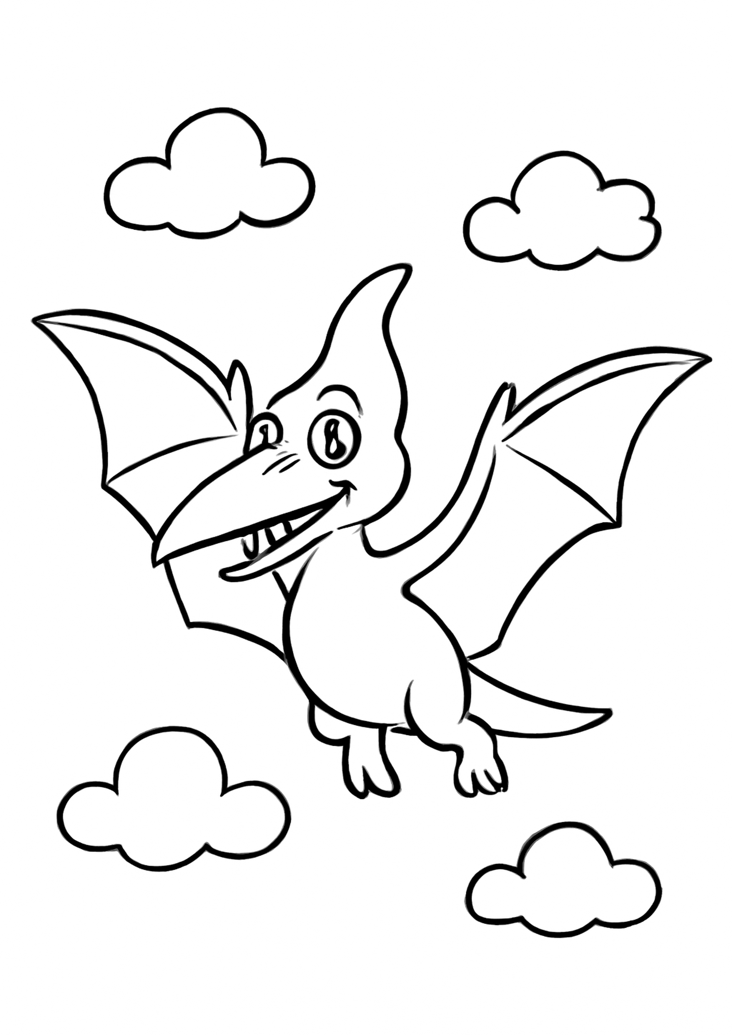 Coloriage pterodactyle volant a imprimer, dessin au trait simple pour enfants