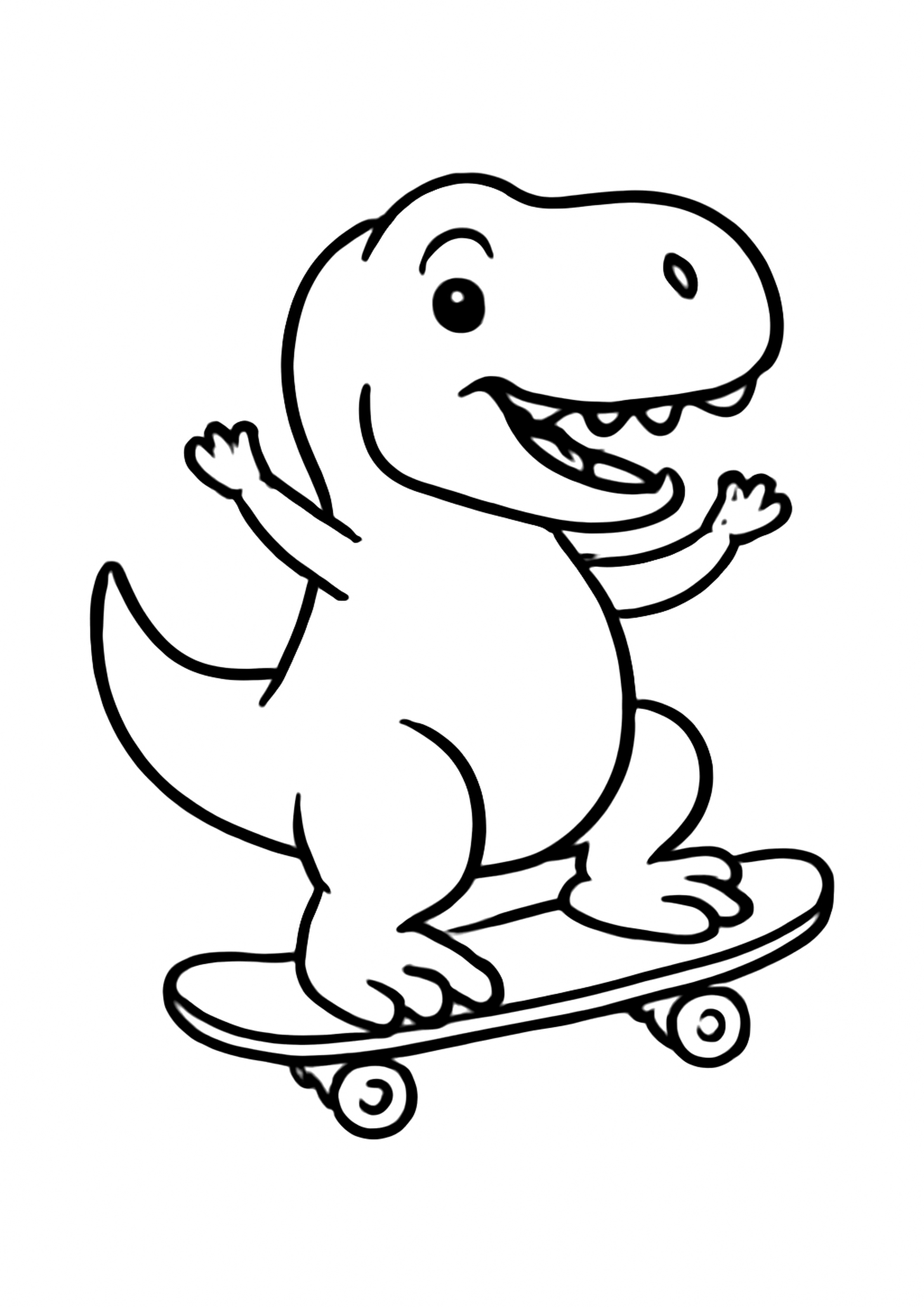 Coloriage dinosaure skateur a imprimer, dessin au trait simple pour enfants