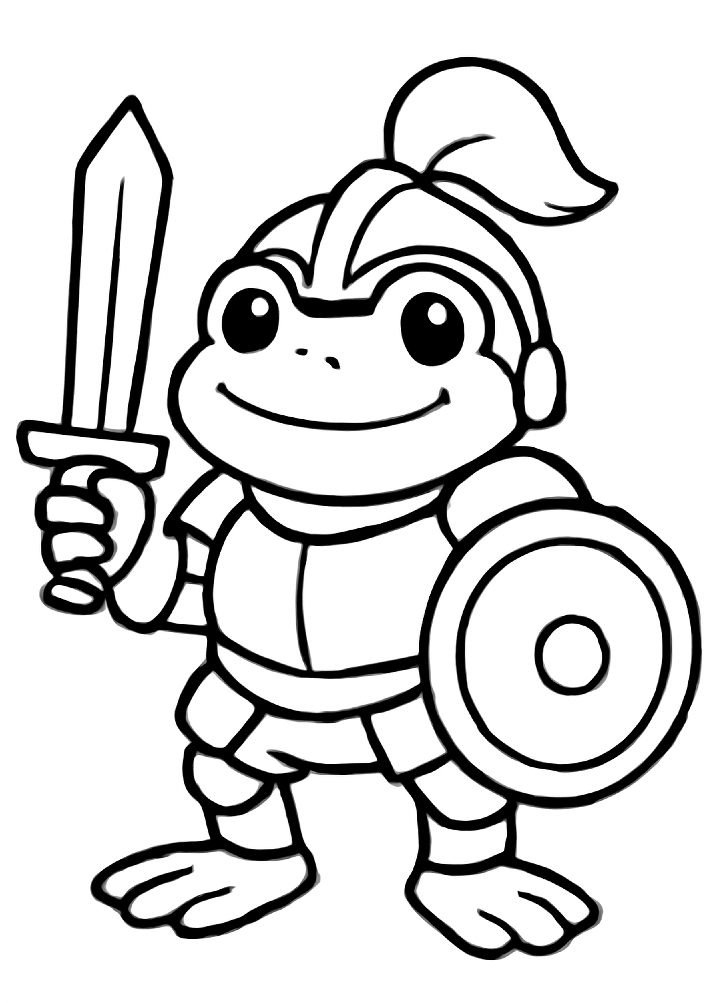 Coloriage grenouille chevalier a imprimer, dessin au trait simple pour enfants