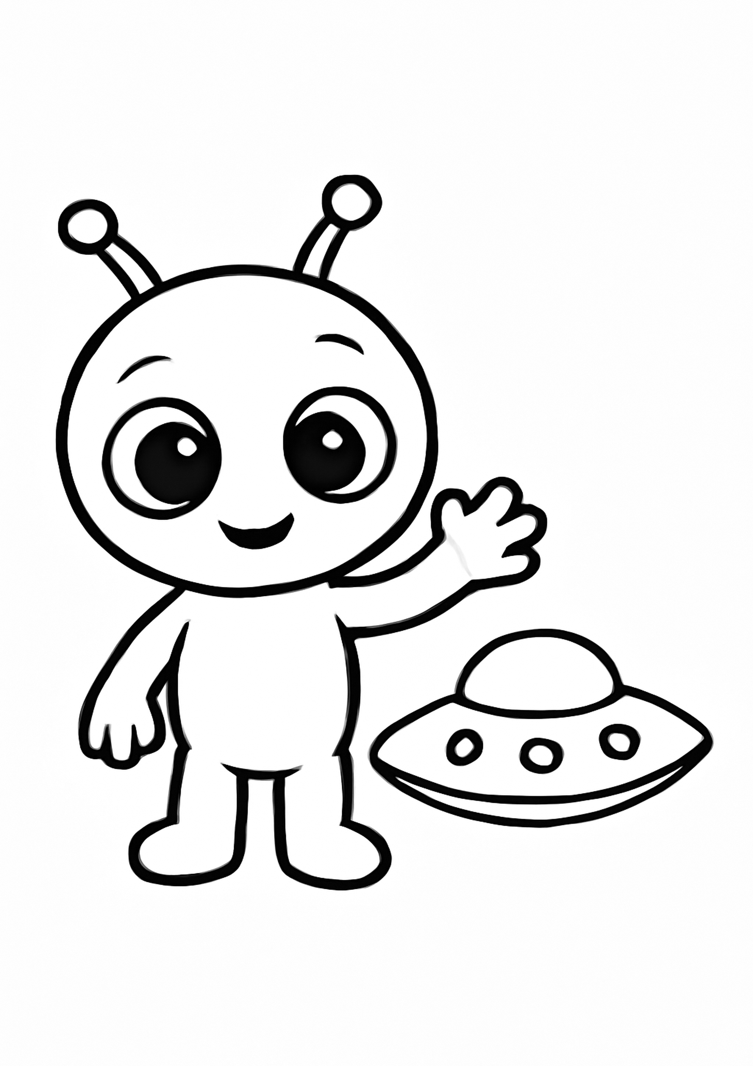 Coloriage alien amical a imprimer, dessin au trait simple pour enfants