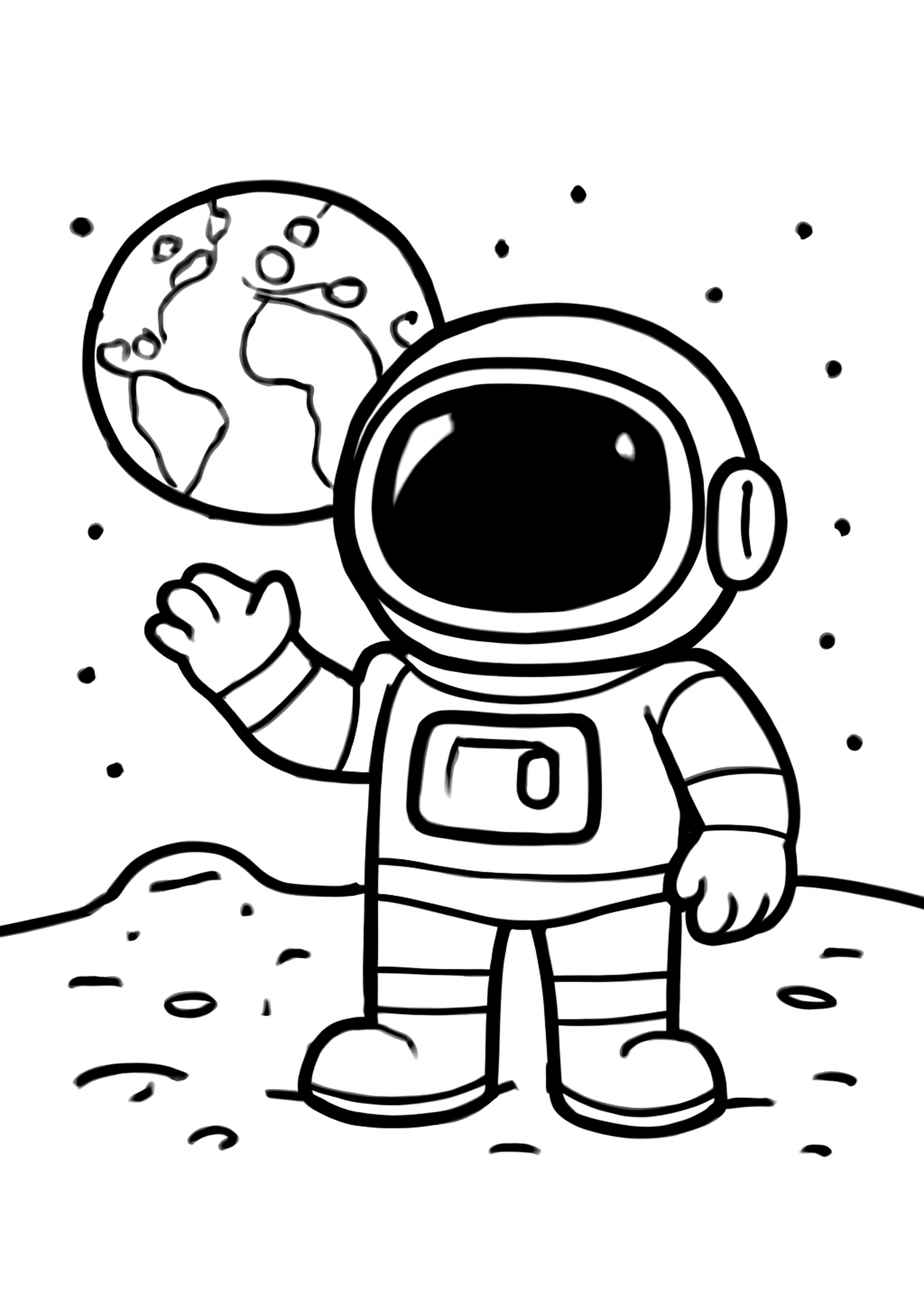 Coloriage astronaute sur la lune a imprimer, dessin au trait simple pour enfants