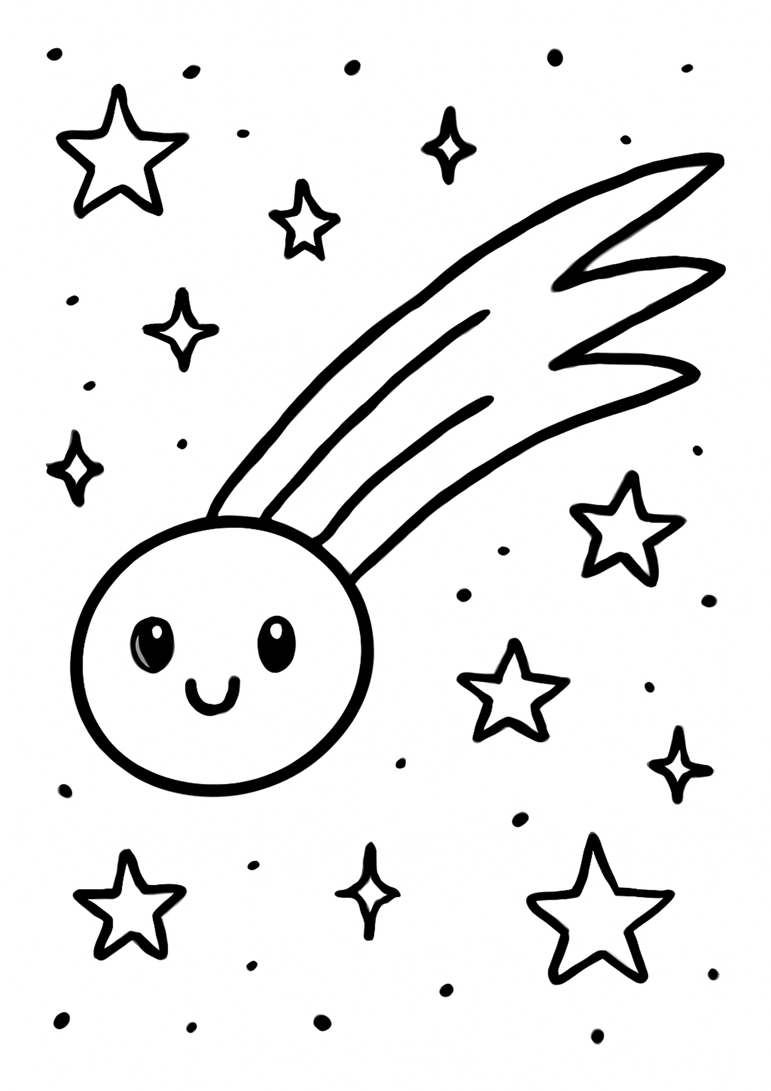 Coloriage comete brillante a imprimer, dessin au trait simple pour enfants