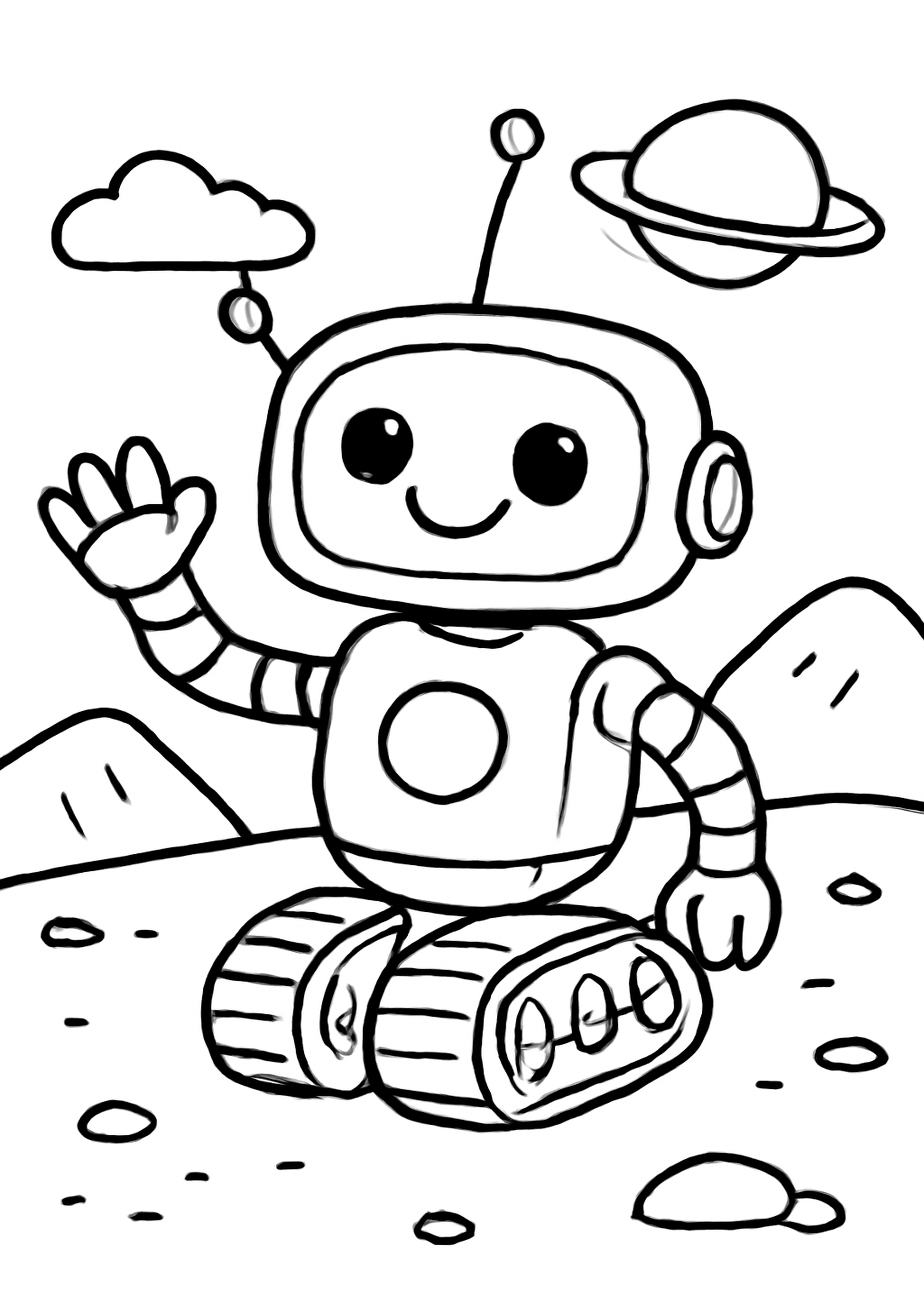 Coloriage robot spatial a imprimer, dessin au trait simple pour enfants