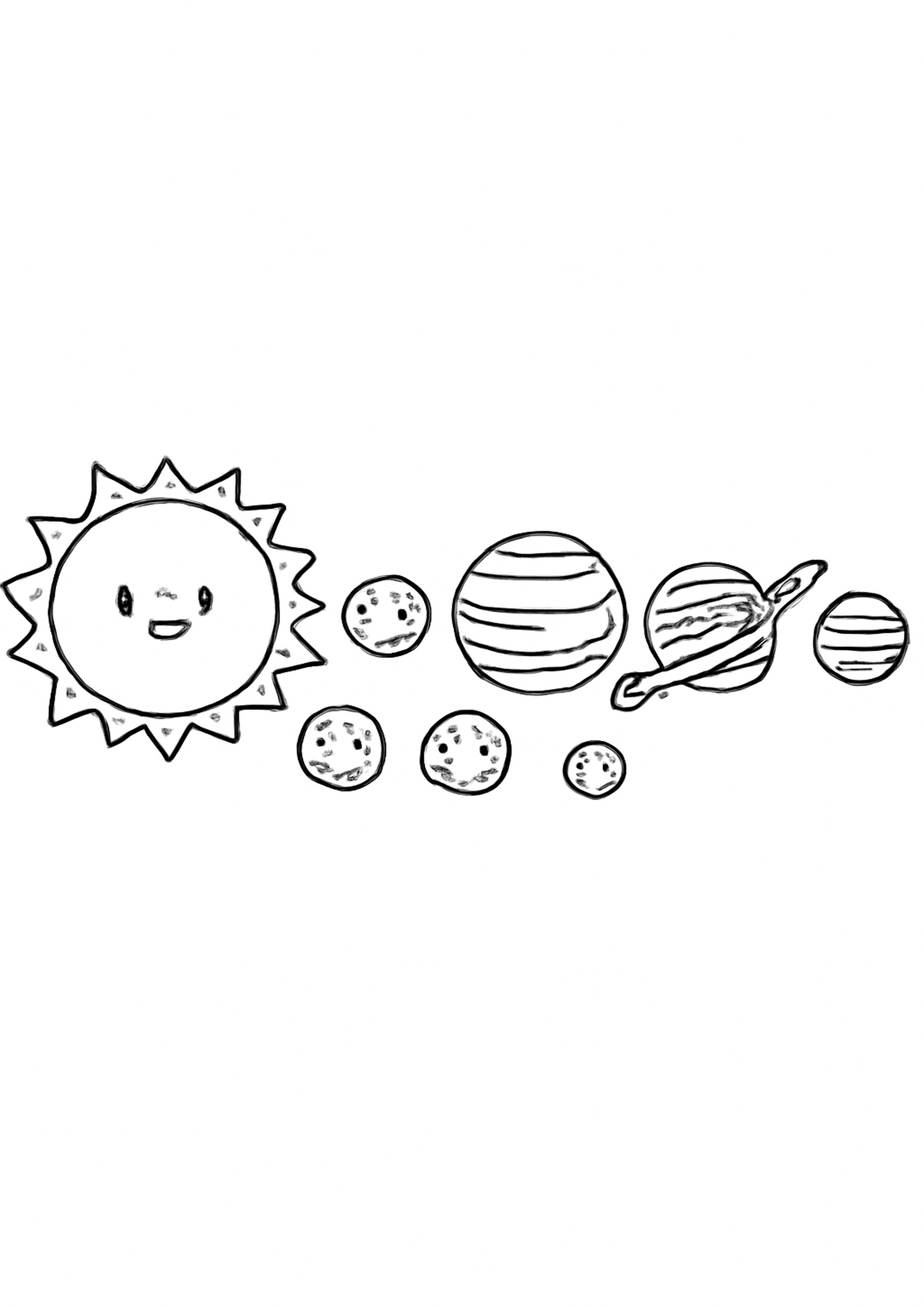 Coloriage systeme solaire a imprimer, dessin au trait simple pour enfants