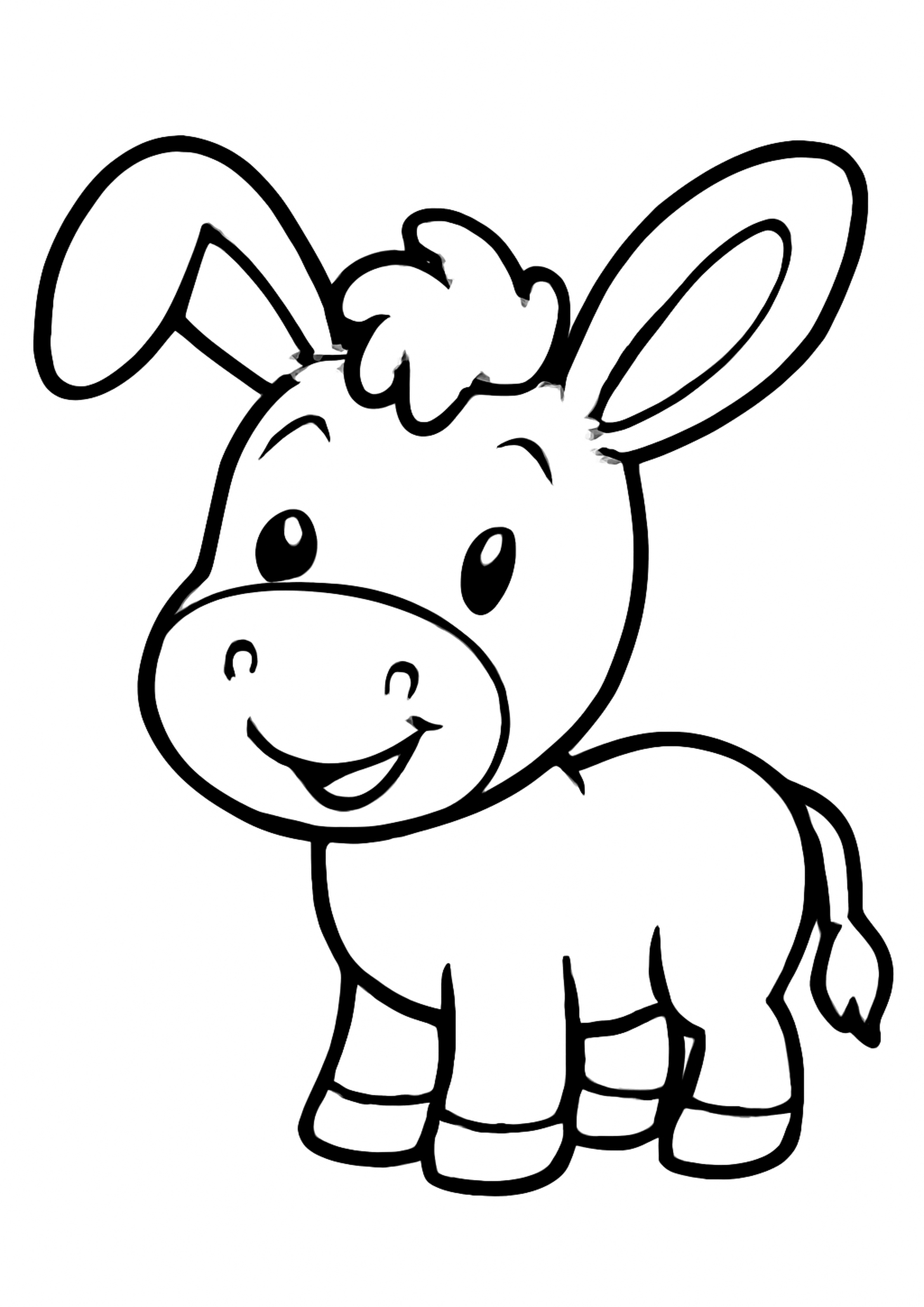 Coloriage l'ane de la ferme a imprimer, dessin au trait simple pour enfants