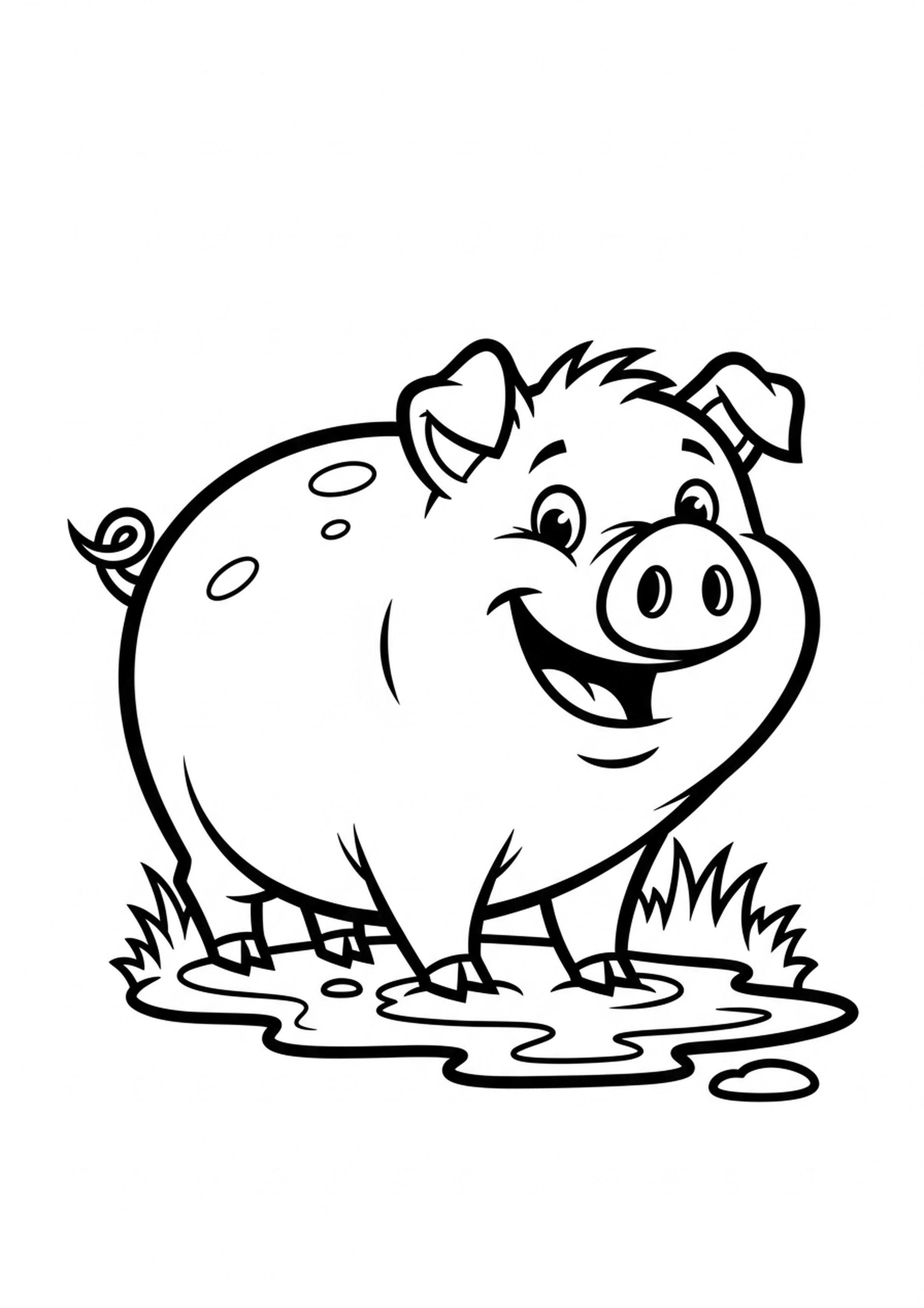 Coloriage le cochon rose a imprimer, dessin au trait simple pour enfants