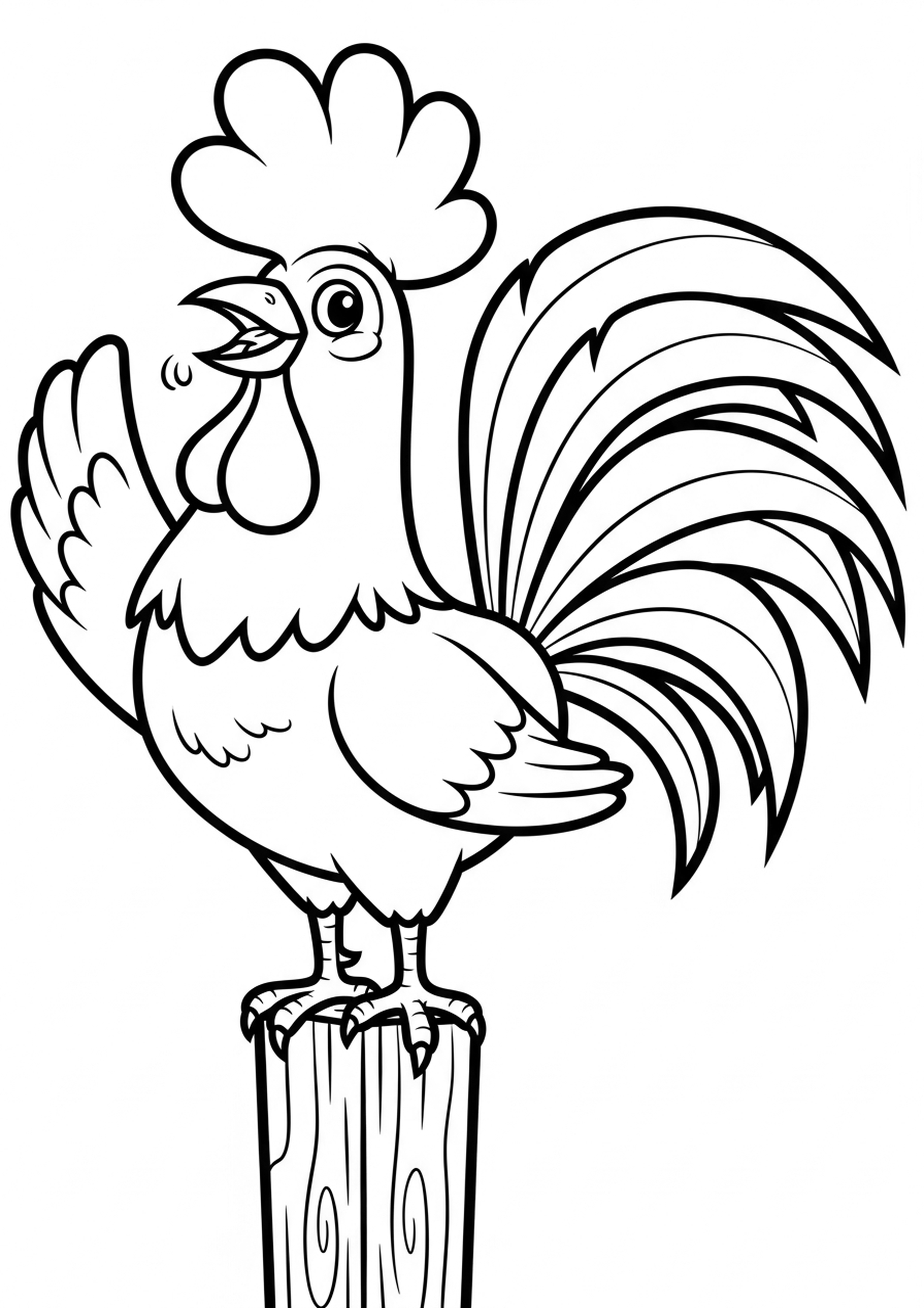 Coloriage le coq fier a imprimer, dessin au trait simple pour enfants