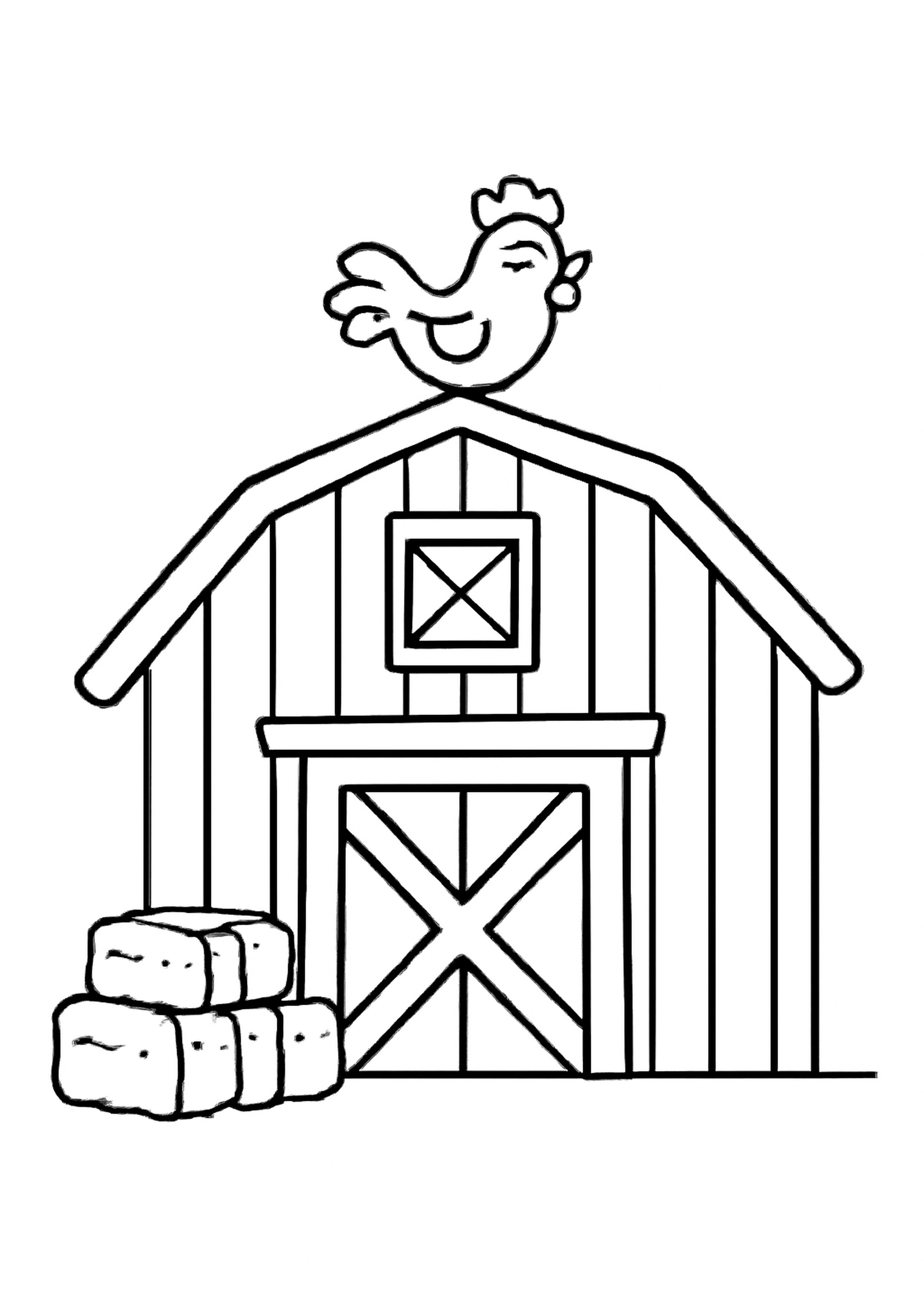 Coloriage la grande grange rouge a imprimer, dessin au trait simple pour enfants