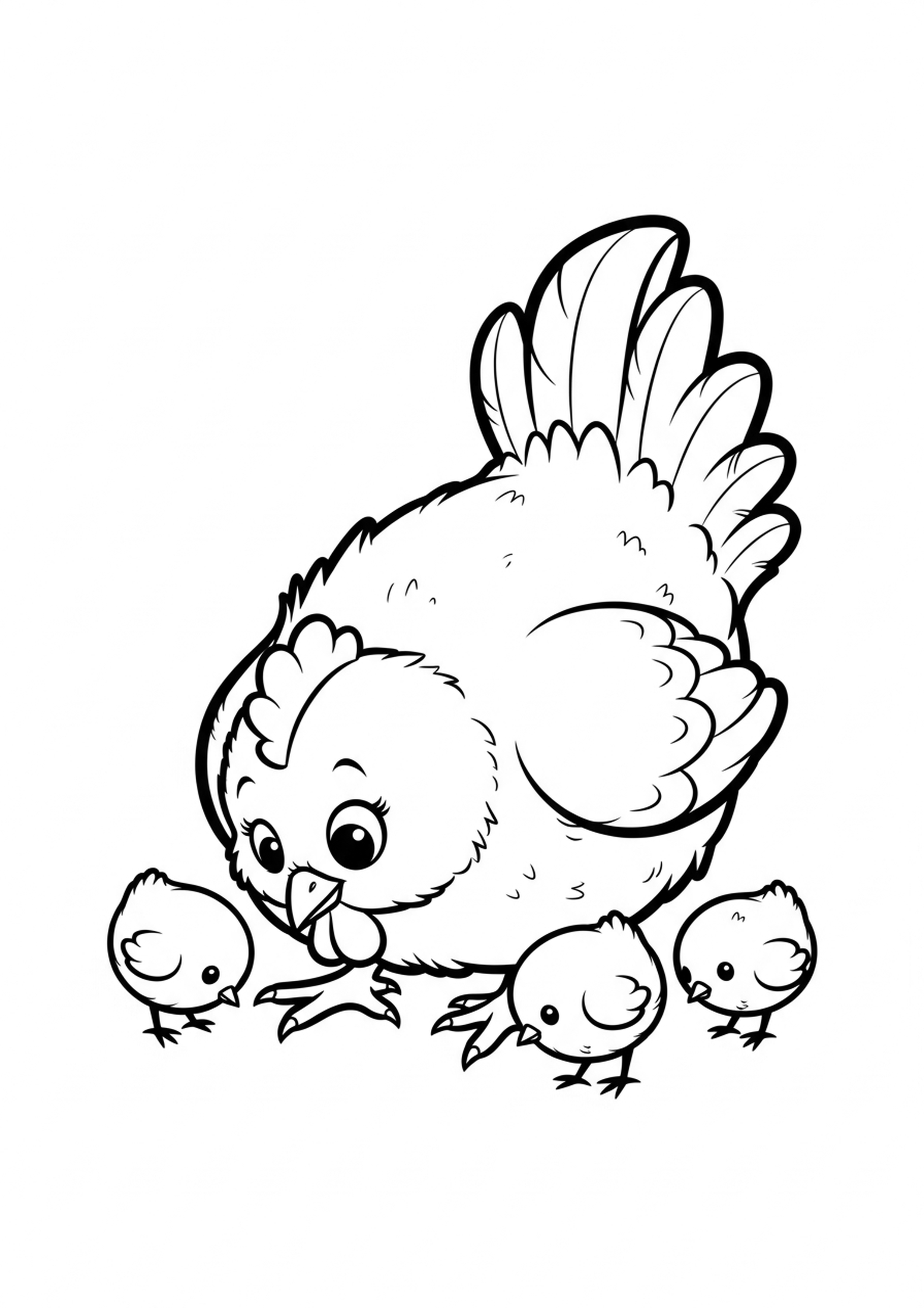 Coloriage la poule et ses poussins a imprimer, dessin au trait simple pour enfants