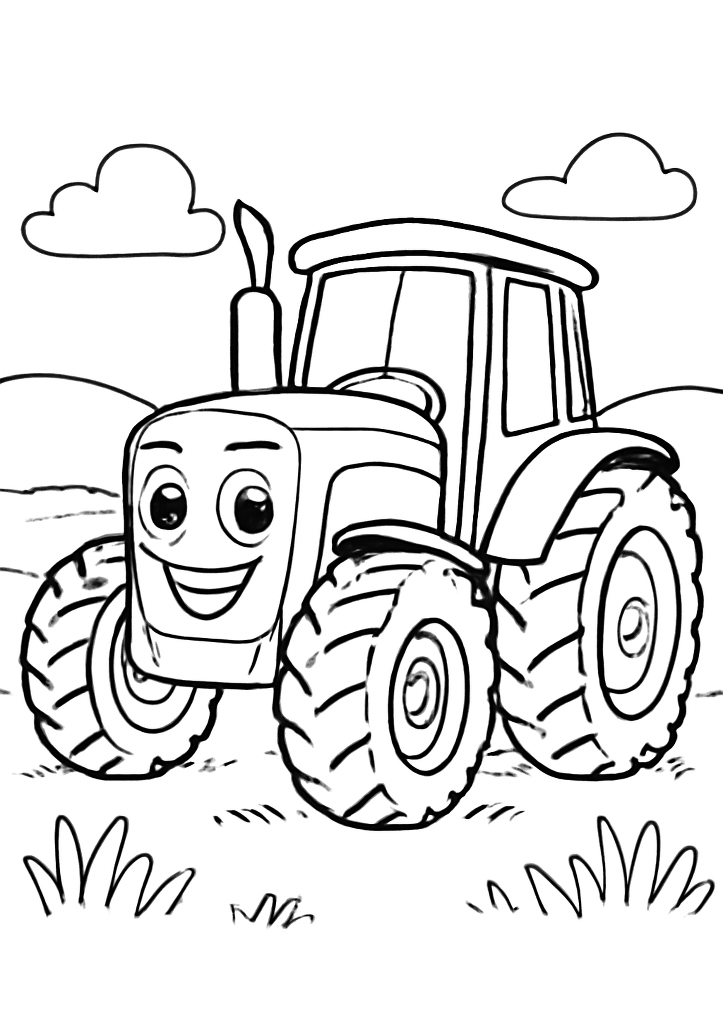 Coloriage le tracteur de la ferme a imprimer, dessin au trait simple pour enfants