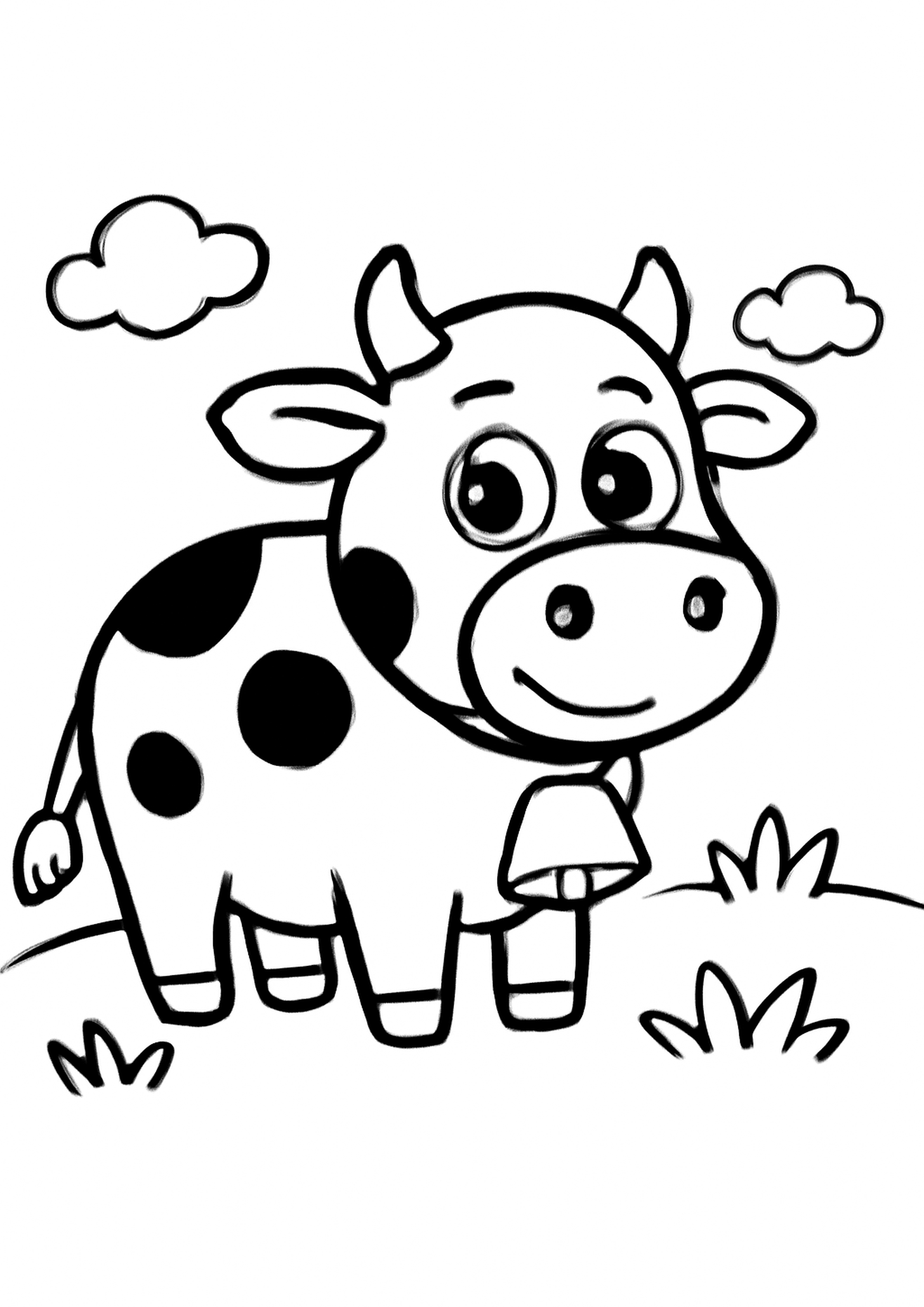 Coloriage la vache de la ferme a imprimer, dessin au trait simple pour enfants