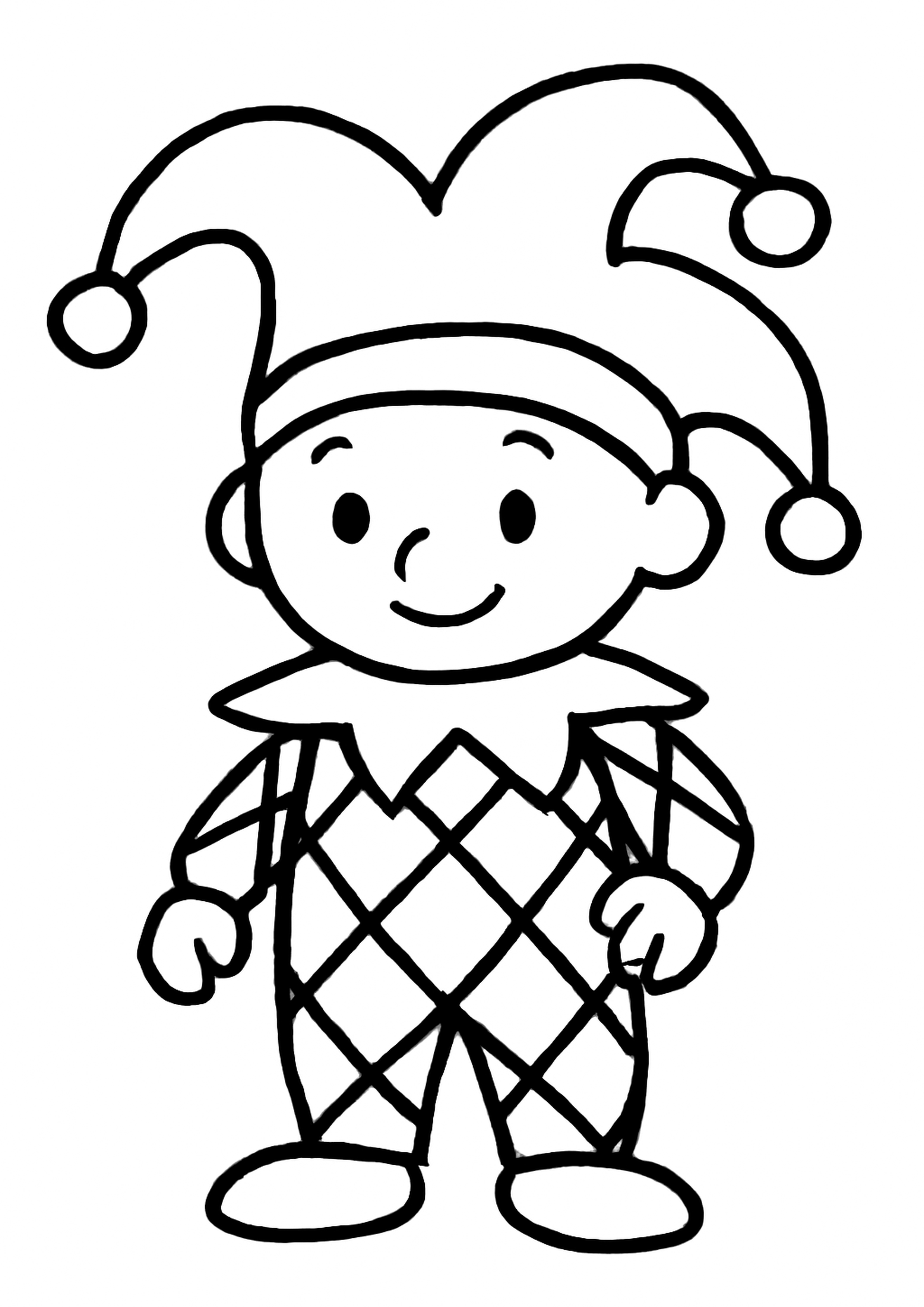 Coloriage arlequin de carnaval a imprimer, dessin au trait simple pour enfants