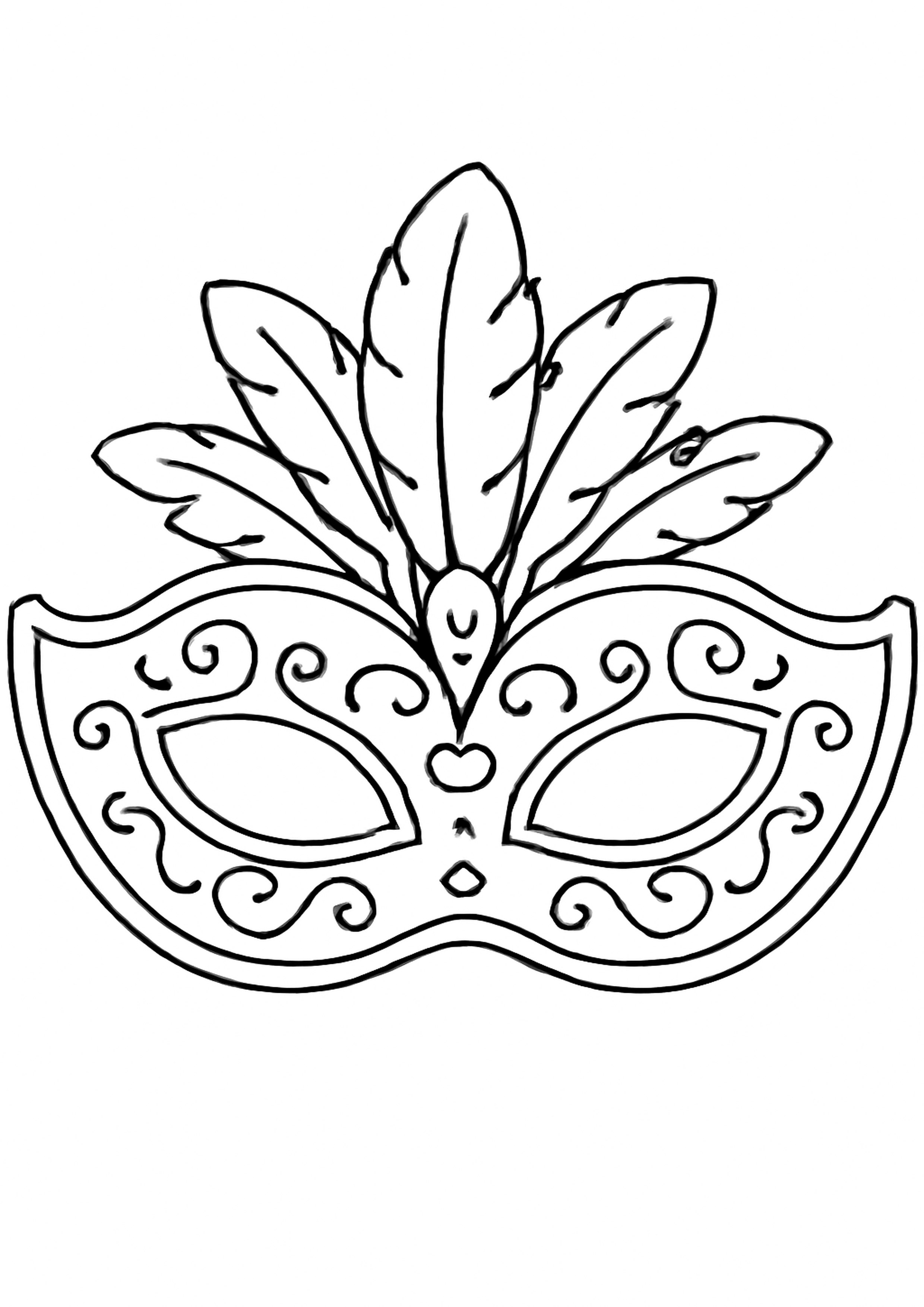 Coloriage masque de carnaval a imprimer, dessin au trait simple pour enfants