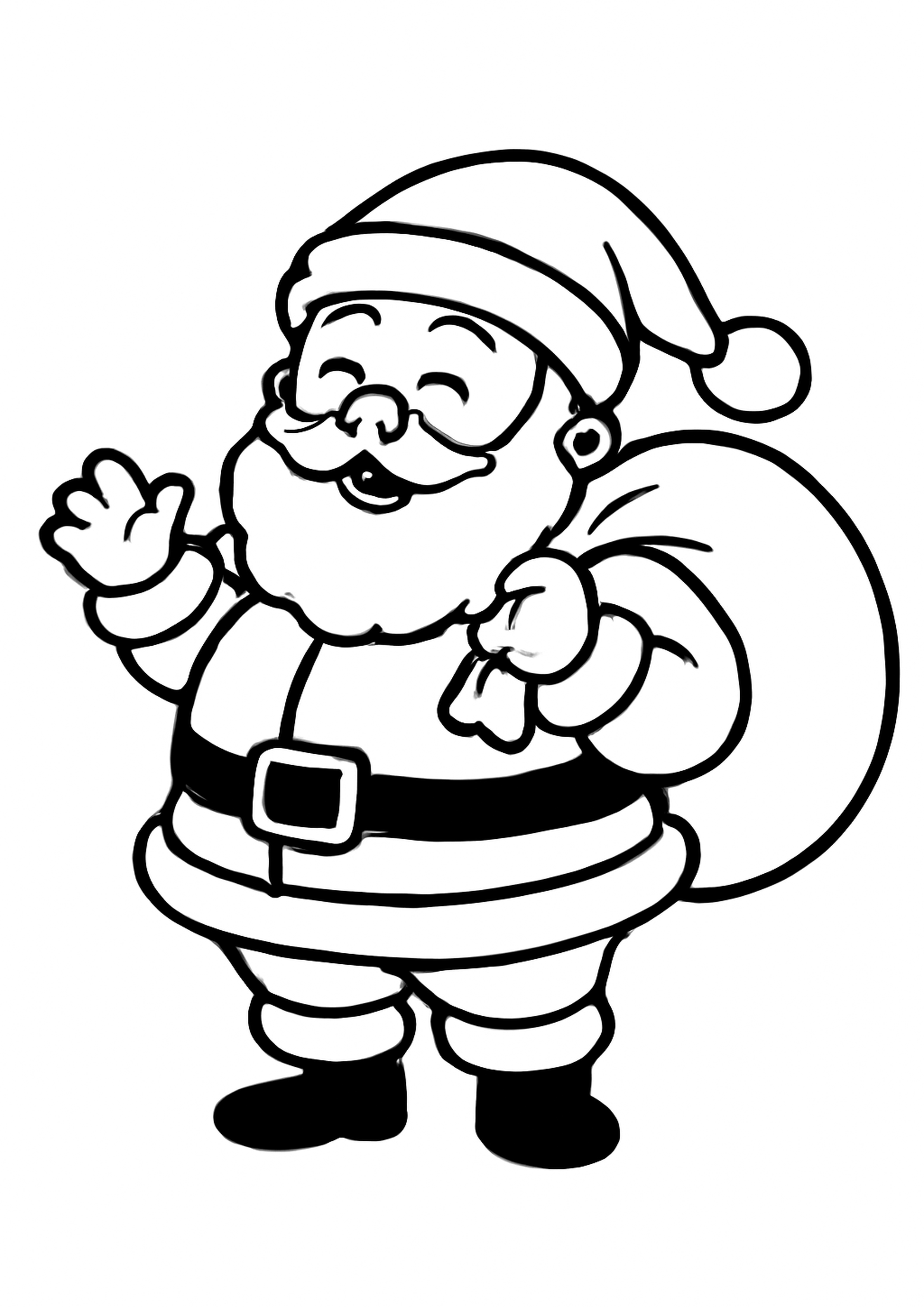 Coloriage pere noel a imprimer, dessin au trait simple pour enfants