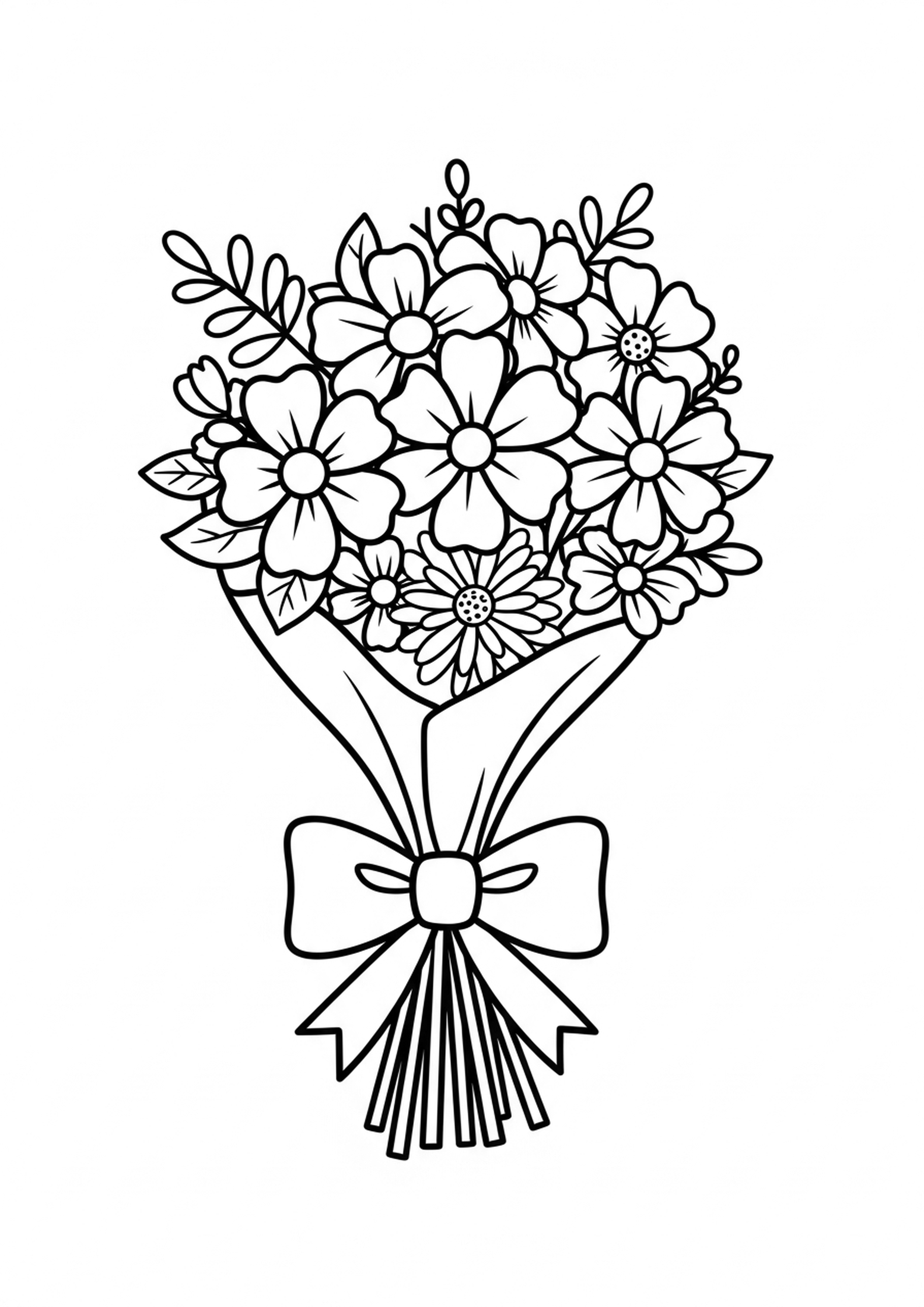 Coloriage joli bouquet a imprimer, dessin au trait simple pour enfants